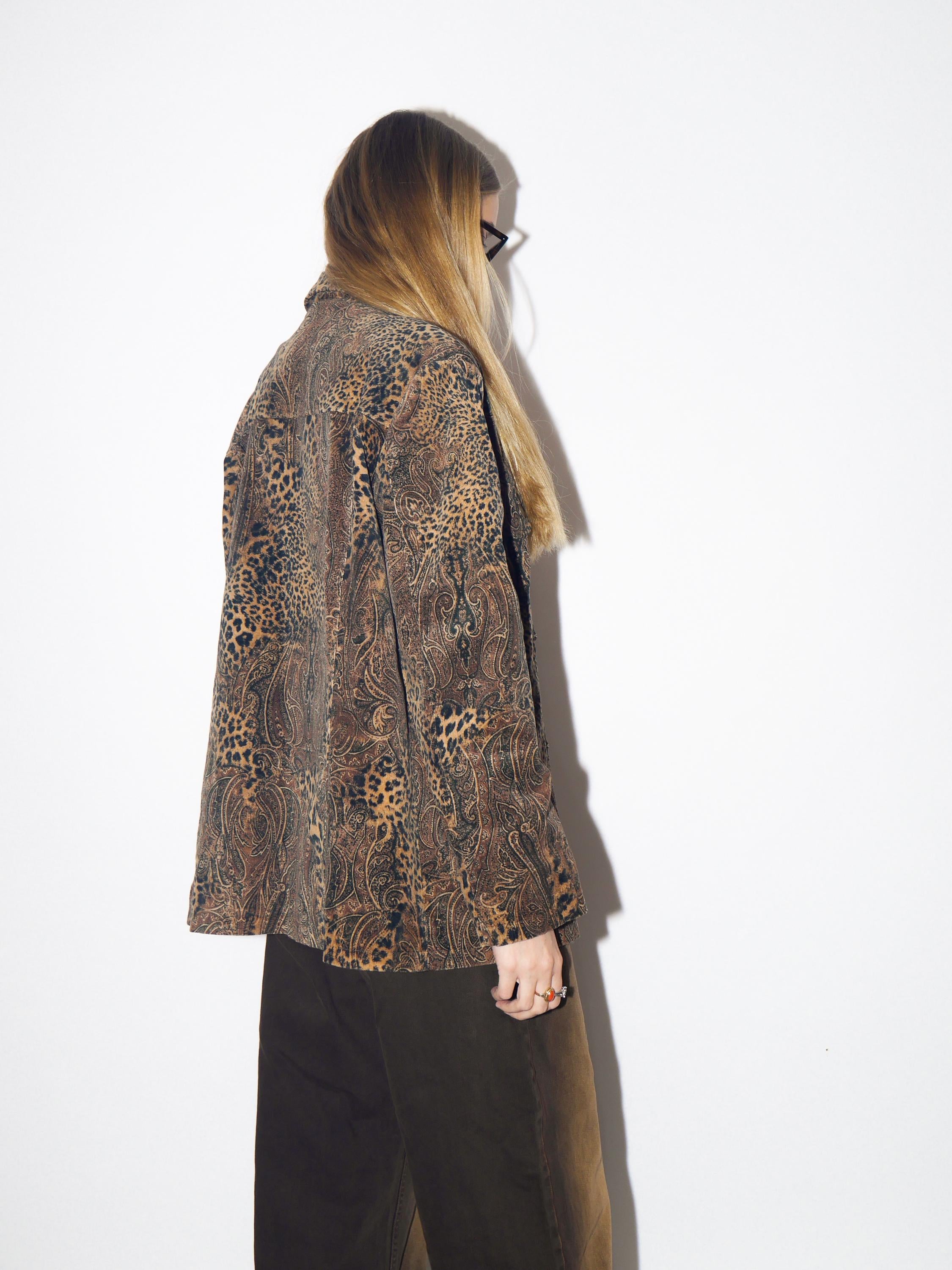 VINATGE cheetah jacket from 1980s | brown corduroy animal print vintage jacket