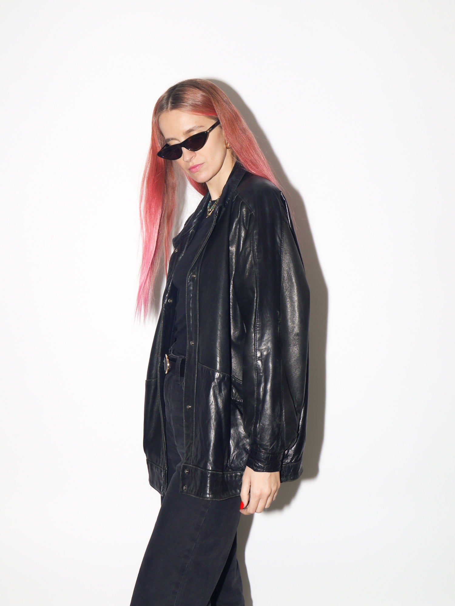 VINTAGE black leather jacket 1980s from UK | black vintage leather jacket | Hailey Bieber leather jacket | retro jacket | oversize jacket