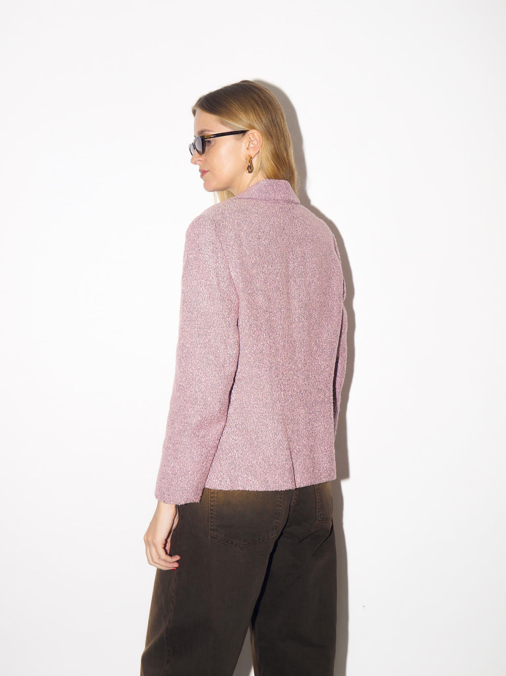VINTAGE boucle blazer in old rose, pink with shoulder pads from 1980s
