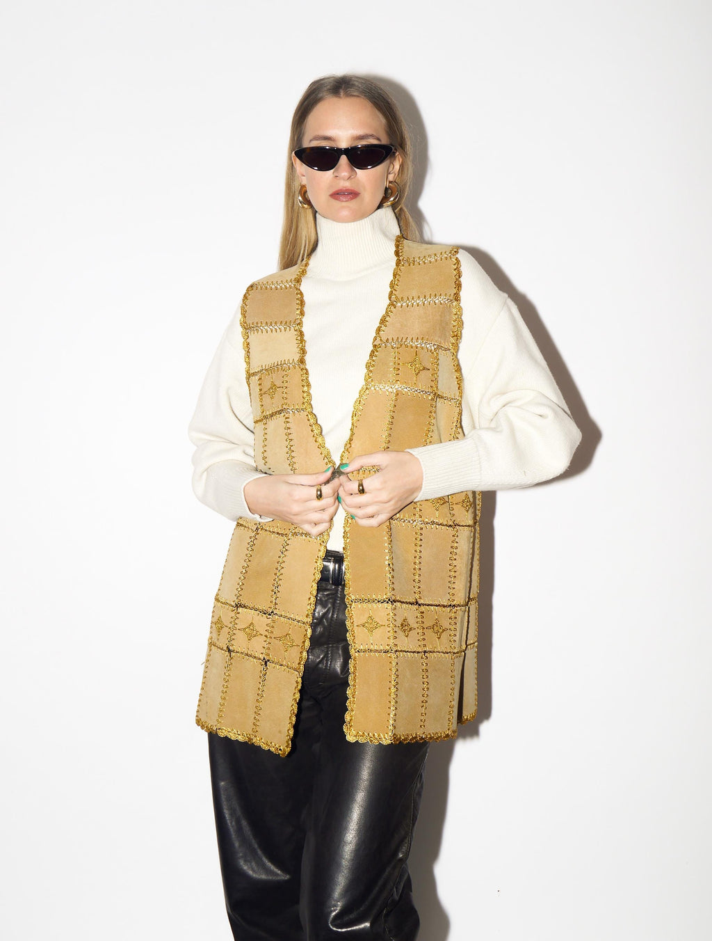 VINTAGE Beige Suede Vest from 1980s | Caramel Suede Leather Long Vest