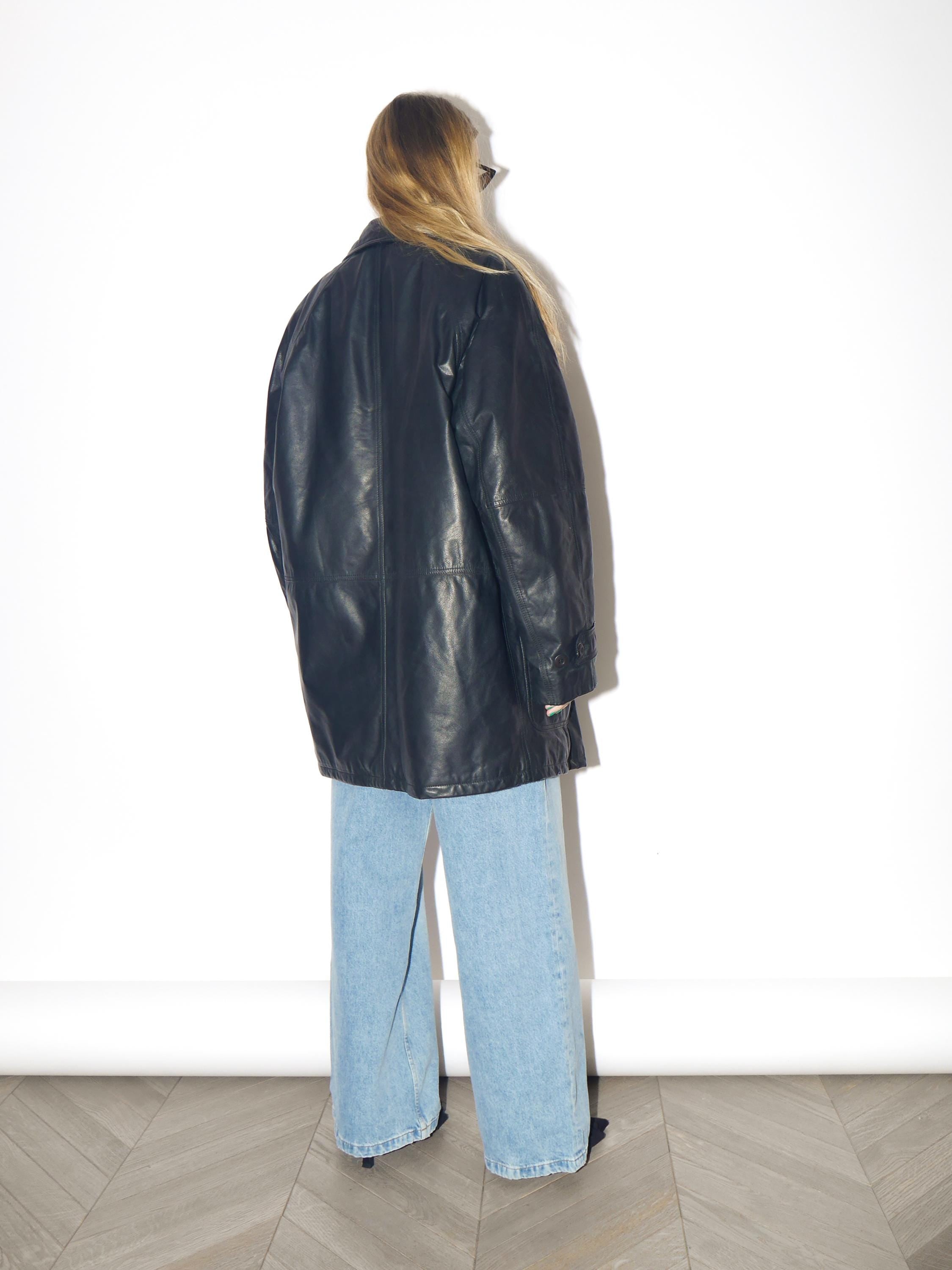 VINTAGE Black Leather Jacket from 1980s | Oversize Insulated Leather Jacket