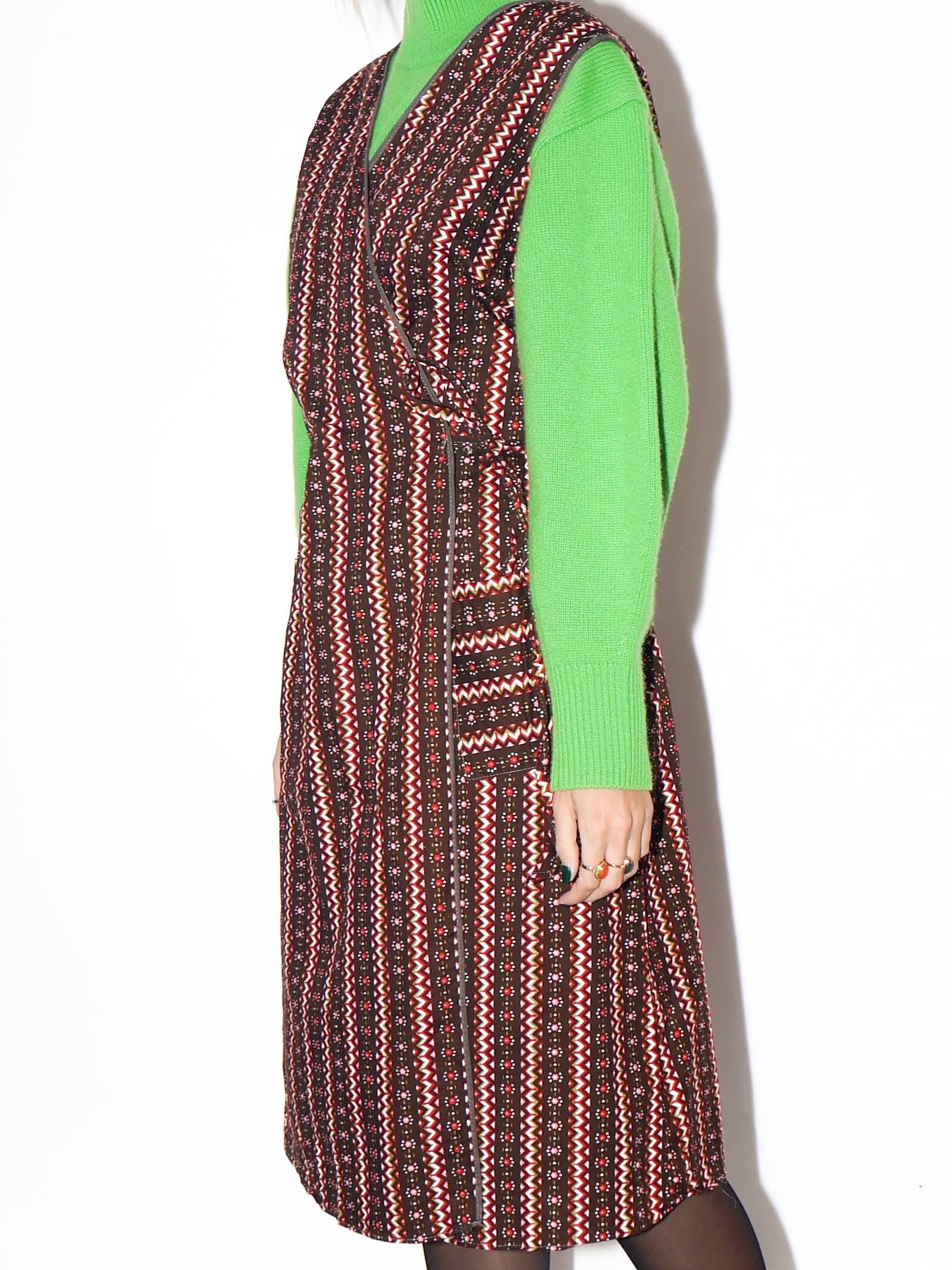 VINTAGE Chocolate Brown Floral Cotton Wrap Dress From The 1980s