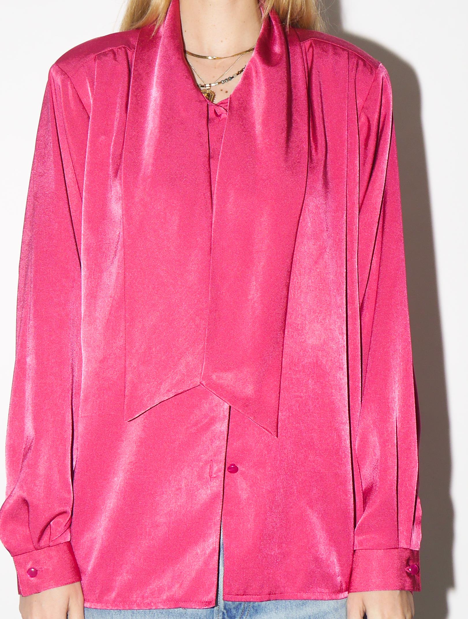 VINTAGE Pink Blouse from 1980s | Deep Pink Shiny Oversize Shirt by Anne Sofie®