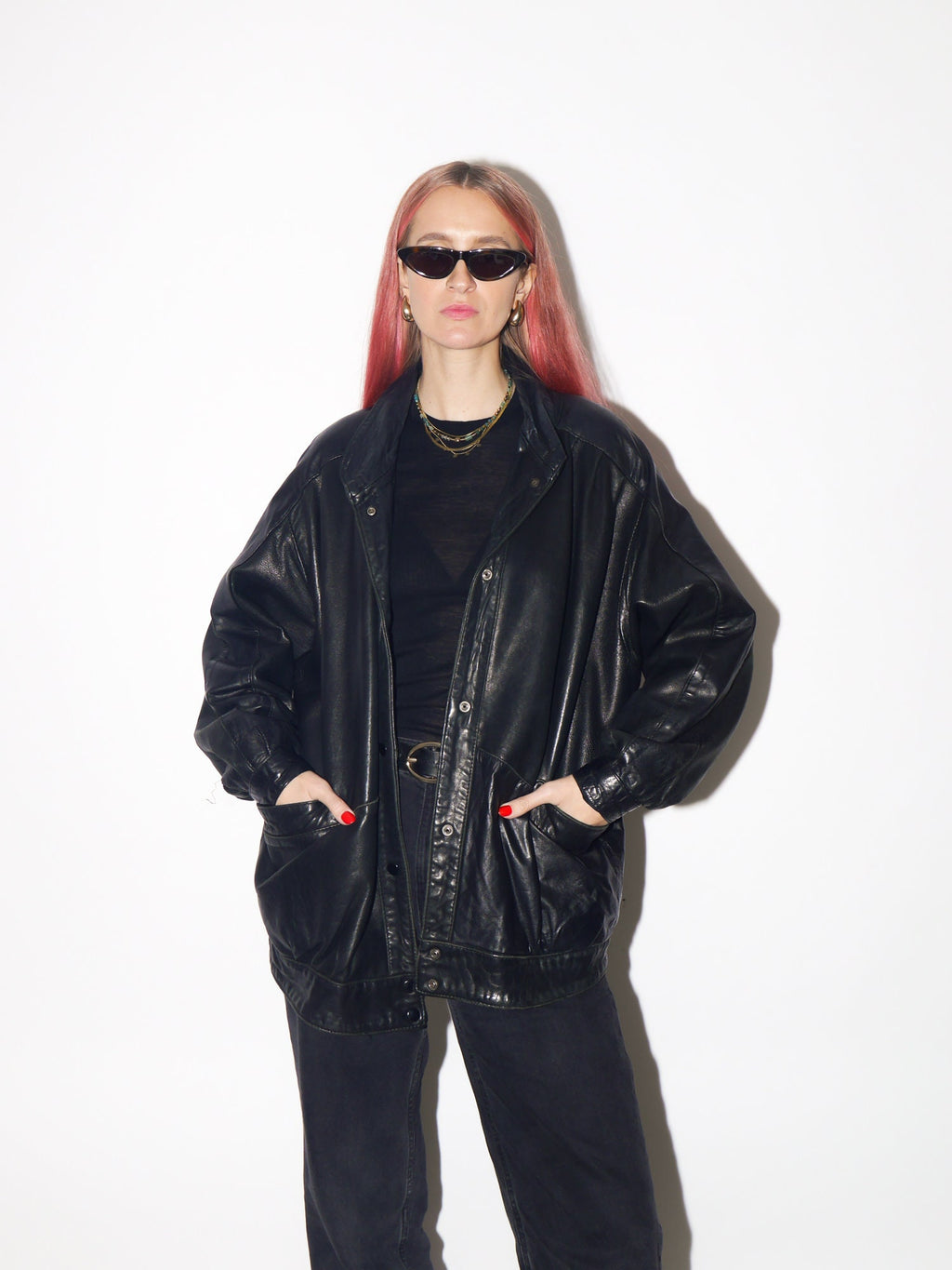 VINTAGE black leather jacket 1980s from UK | black vintage leather jacket | Hailey Bieber leather jacket | retro jacket | oversize jacket