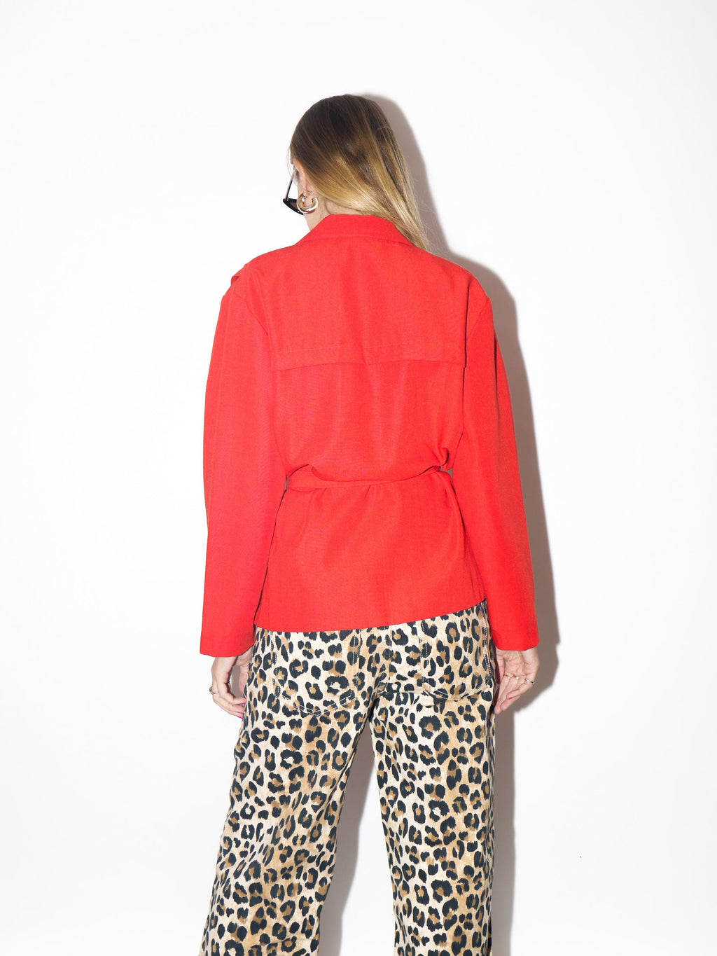 VINTAGE Cotton Raspberry Red Oversized Belted Blazer Jacket Made In Yugoslavia From The 1980s By ADD Collection