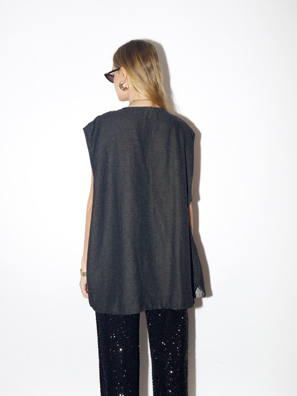 VINTAGE wool gray vest from 1980s in oversize fit with silky viscose lining