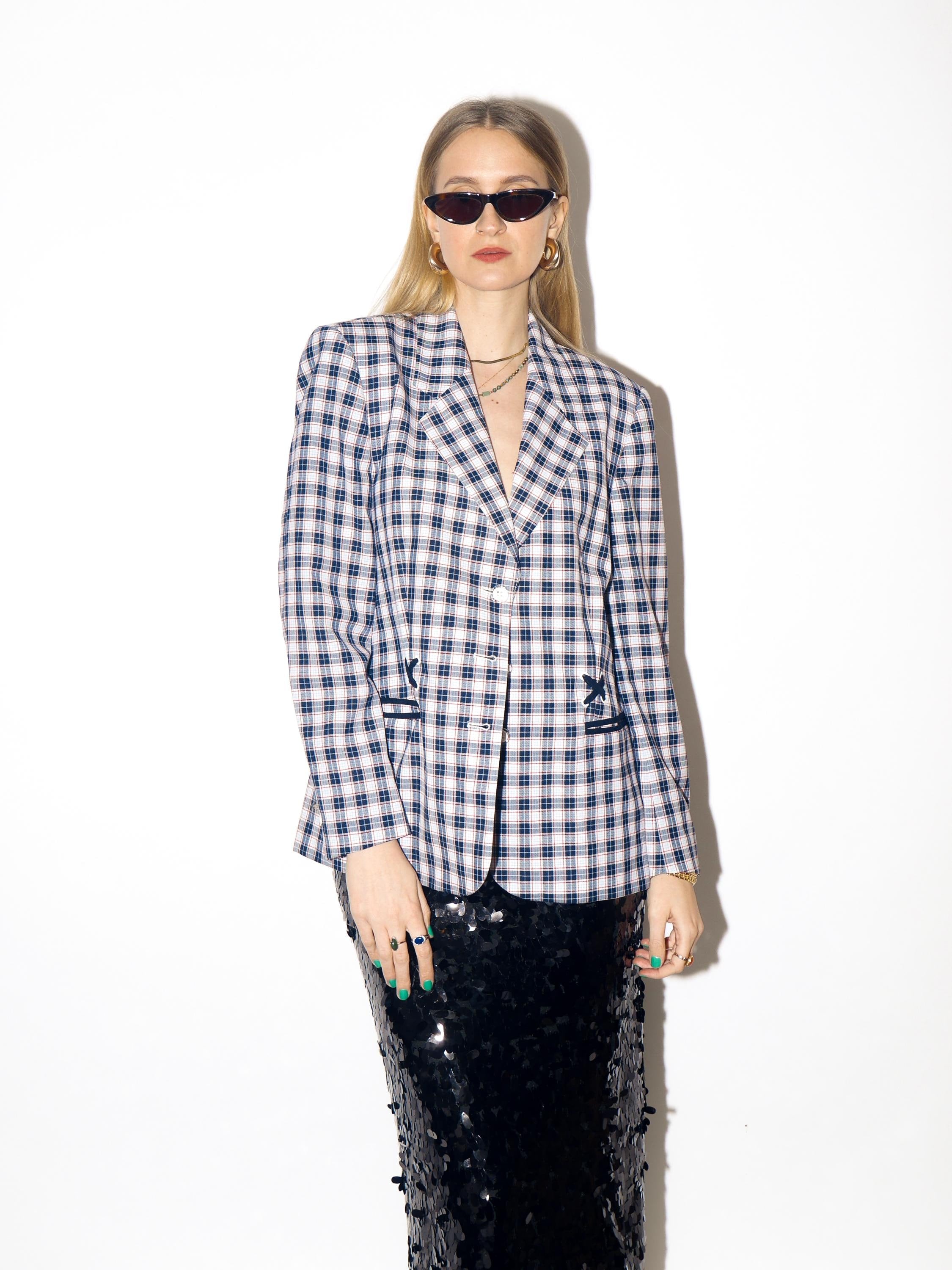 VINTAGE check blazer from 1980s in navy, white and red check by Eugen Klein®