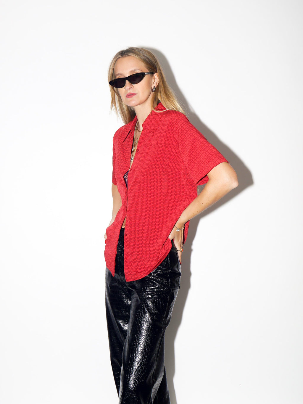 VINTAGE Red Geometric Striped Blouse From The 1990s By Dimensions