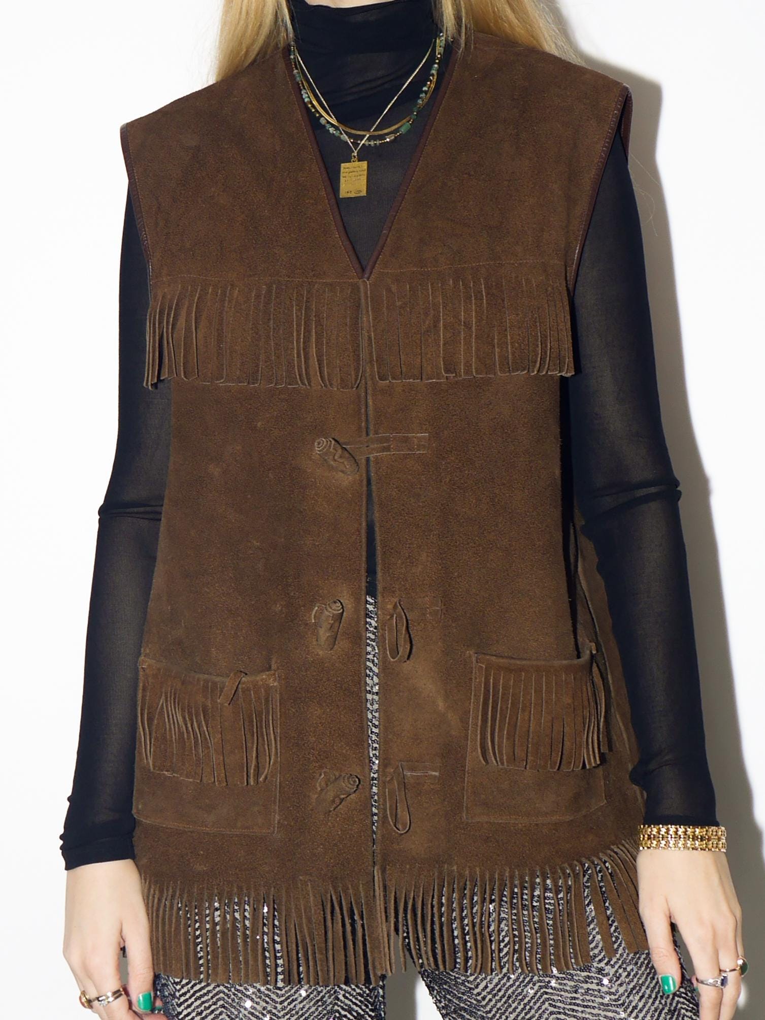 VINTAGE brown suede vest from 1980s | oversize vintage fringe suede waistcoat