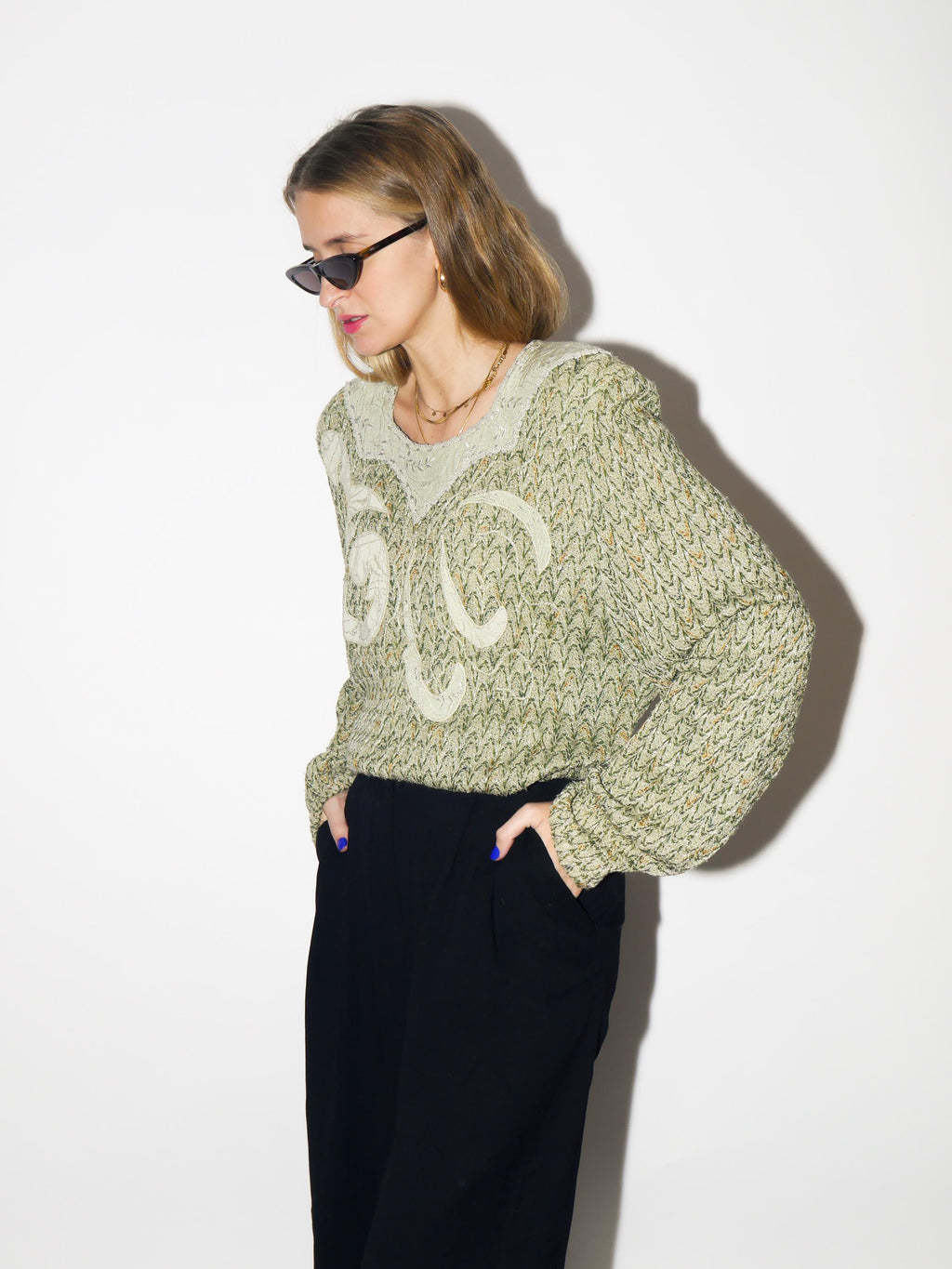 VINTAGE premium viscose sweater from 1980s in metallic green by Bucadi Bacco®