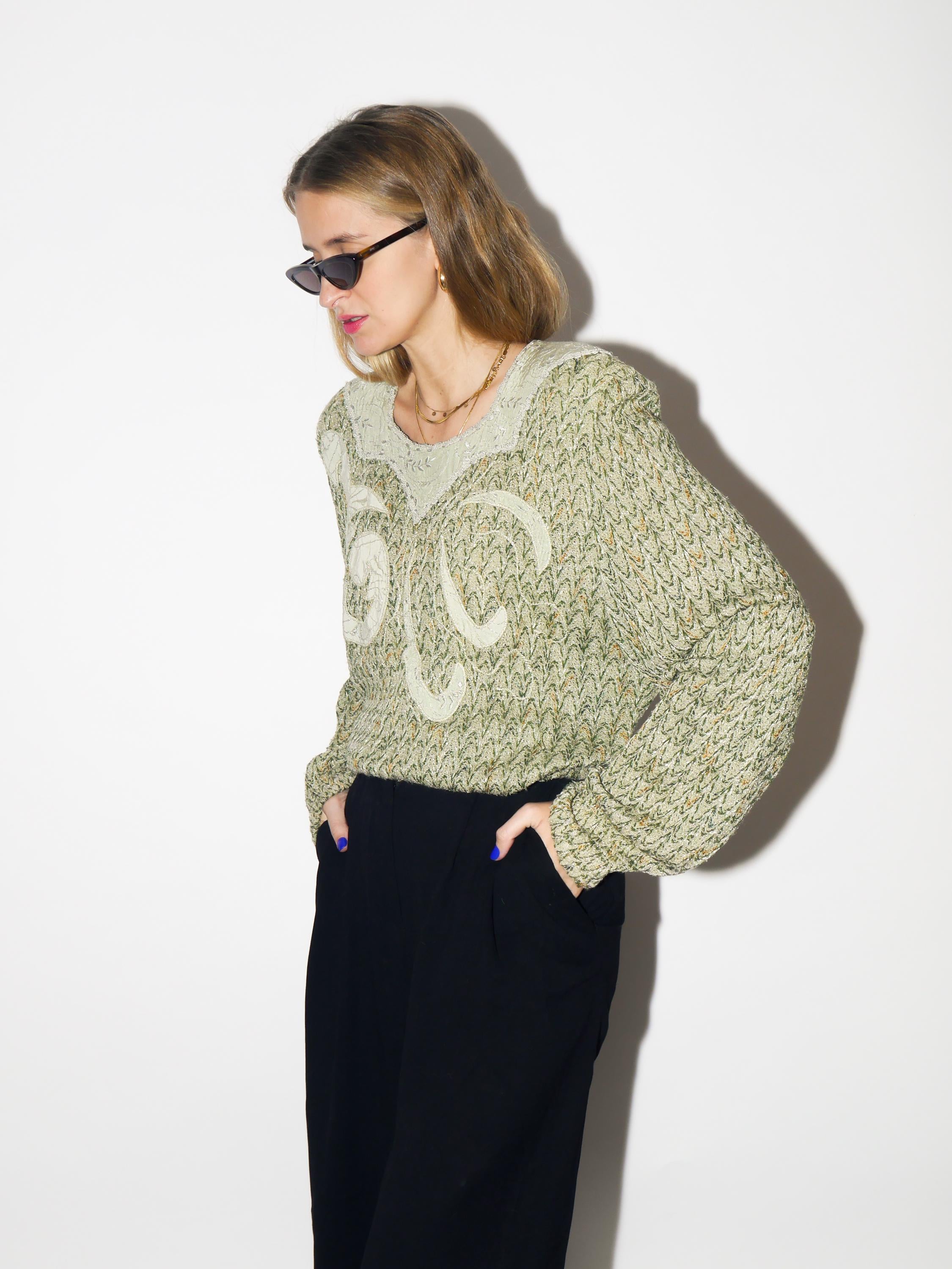 VINTAGE premium viscose sweater from 1980s in metallic green by Bucadi Bacco®