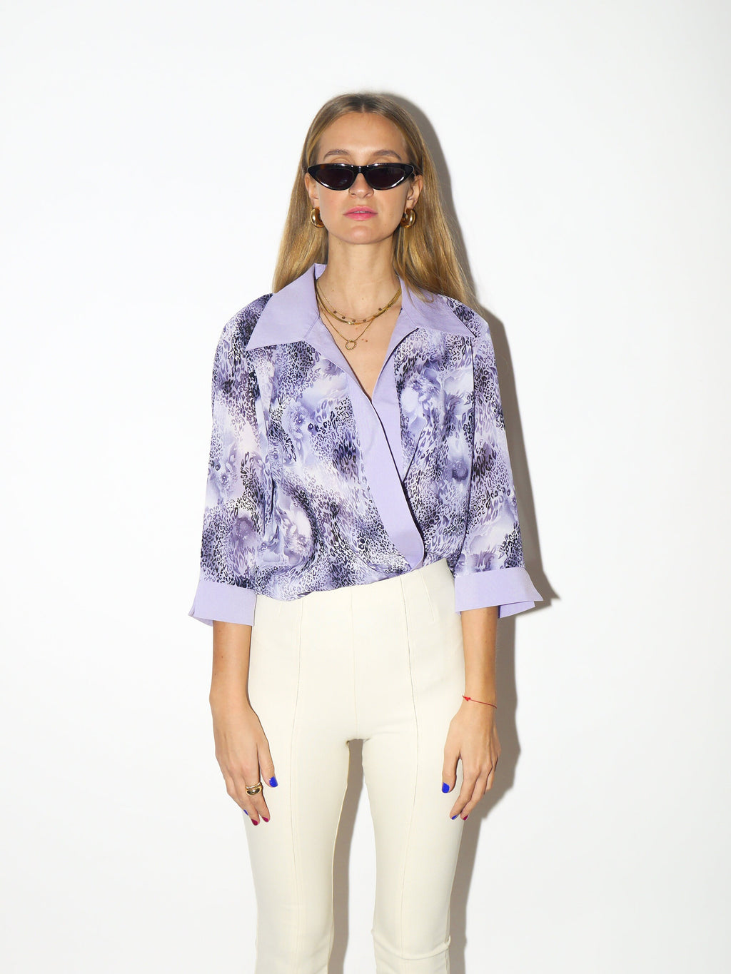 VINTAGE Viscose shirt 1980s | vintage shirt | vintage blouse | purple vintage shirt | women's shirt | animal print | premium vintage