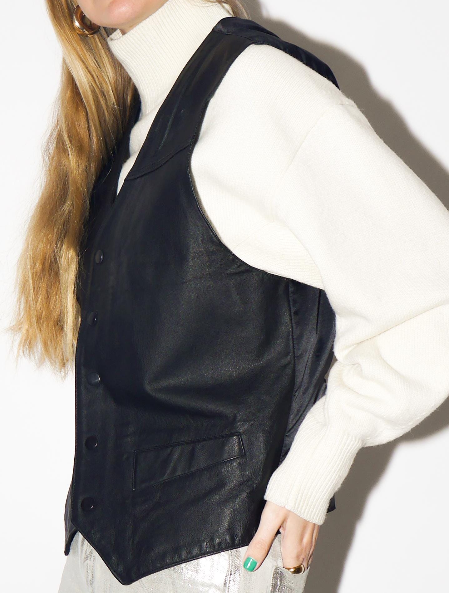 VINTAGE Black Leather Vest from 1980s | Premium Vintage Leather Waistcoat