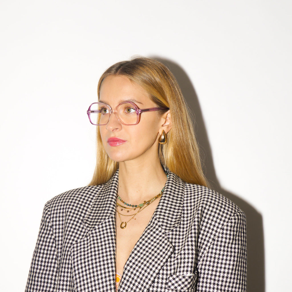 VINTAGE premium eyeglasses 1970s | clear and pink plastic frames | square retro glasses frames | oversize eyeglasses | 50-18-130