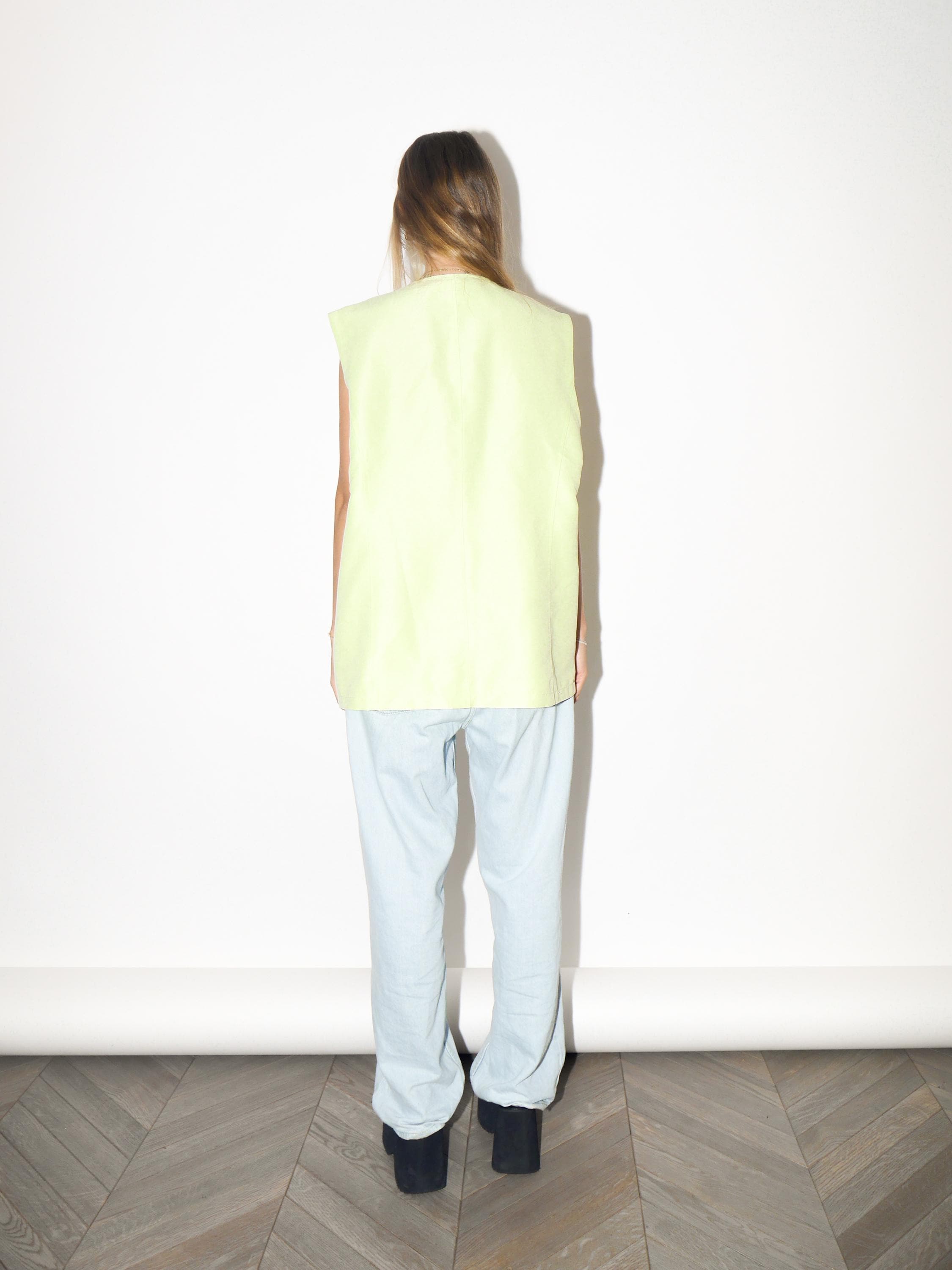 VINTAGE Neon Pistachio Green Statement Vest With Metal Buttons From The 1980s