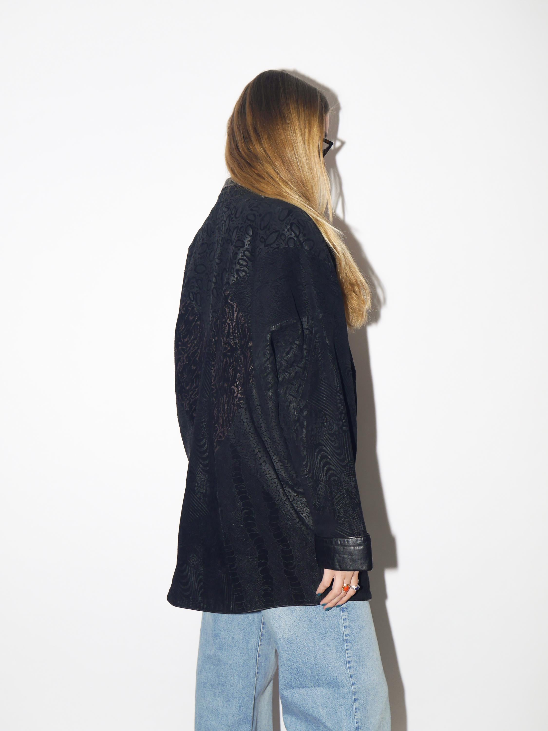 VINTAGE black suede leather jacket from 1980s | oversize suede jacket