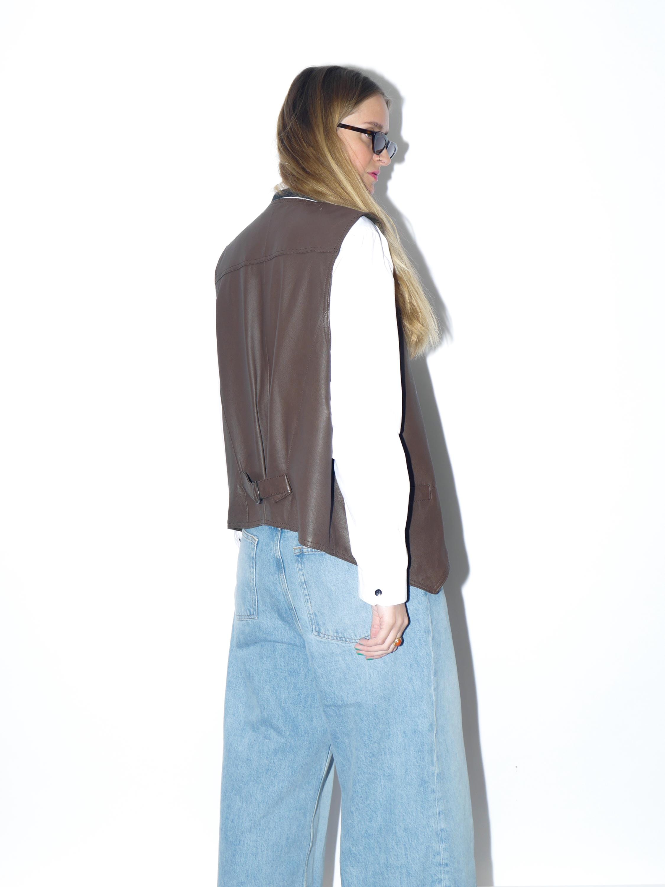 VINTAGE brown leather vest from the 1980s by John F. Gee® | leather waistcoat