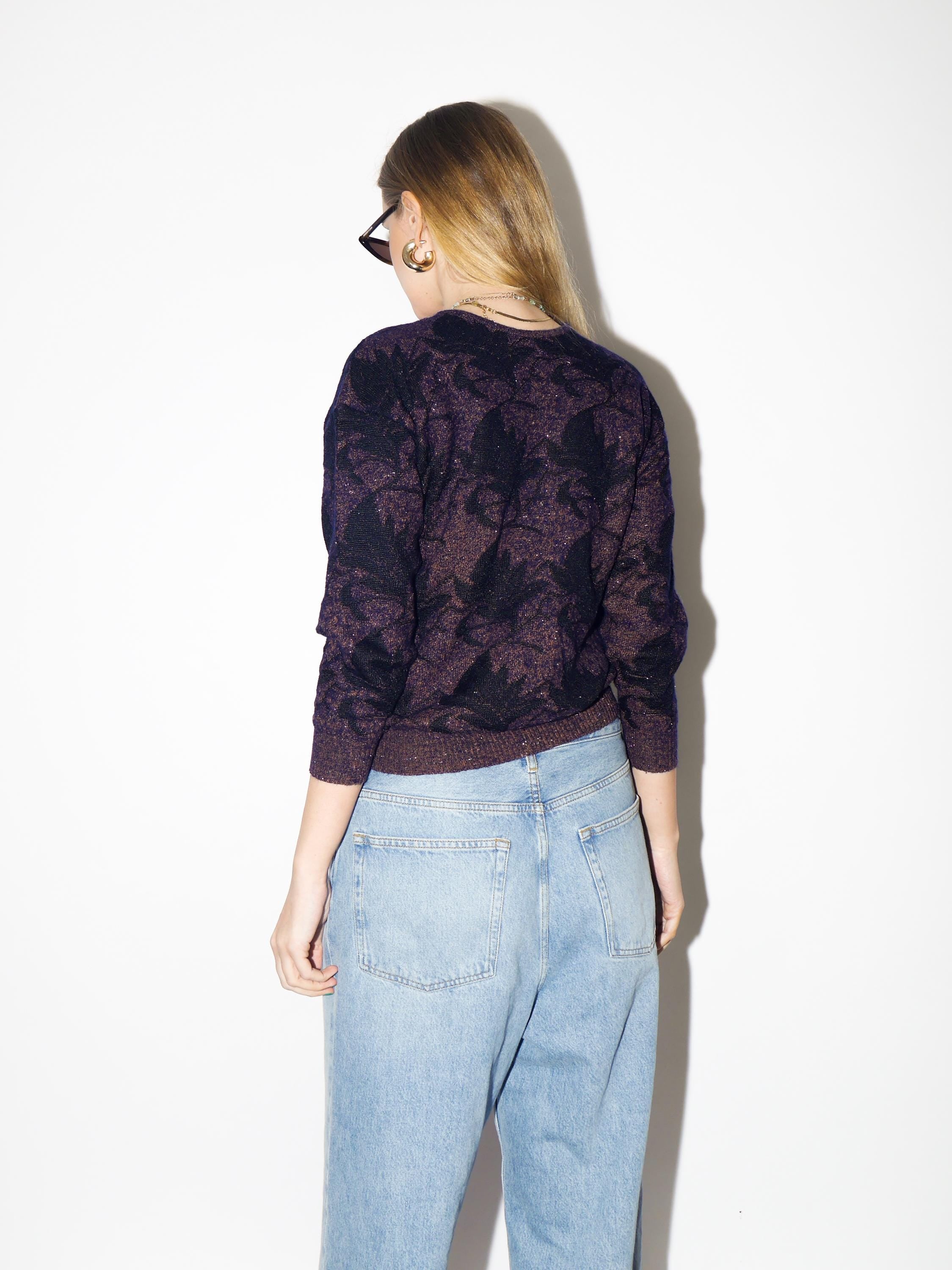 VINTAGE Purple Metallic Sweater from 1980s by Elegantina® in Floral Pattern