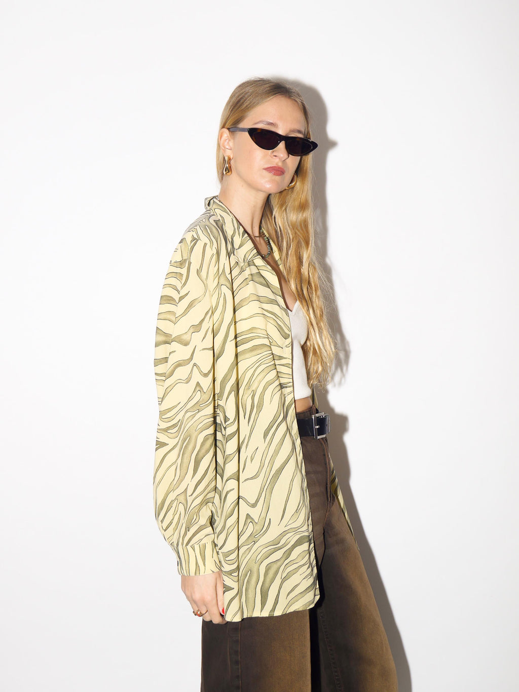 VINTAGE zebra shirt in yellow and green animal print from 1980s by Seidel Moden®