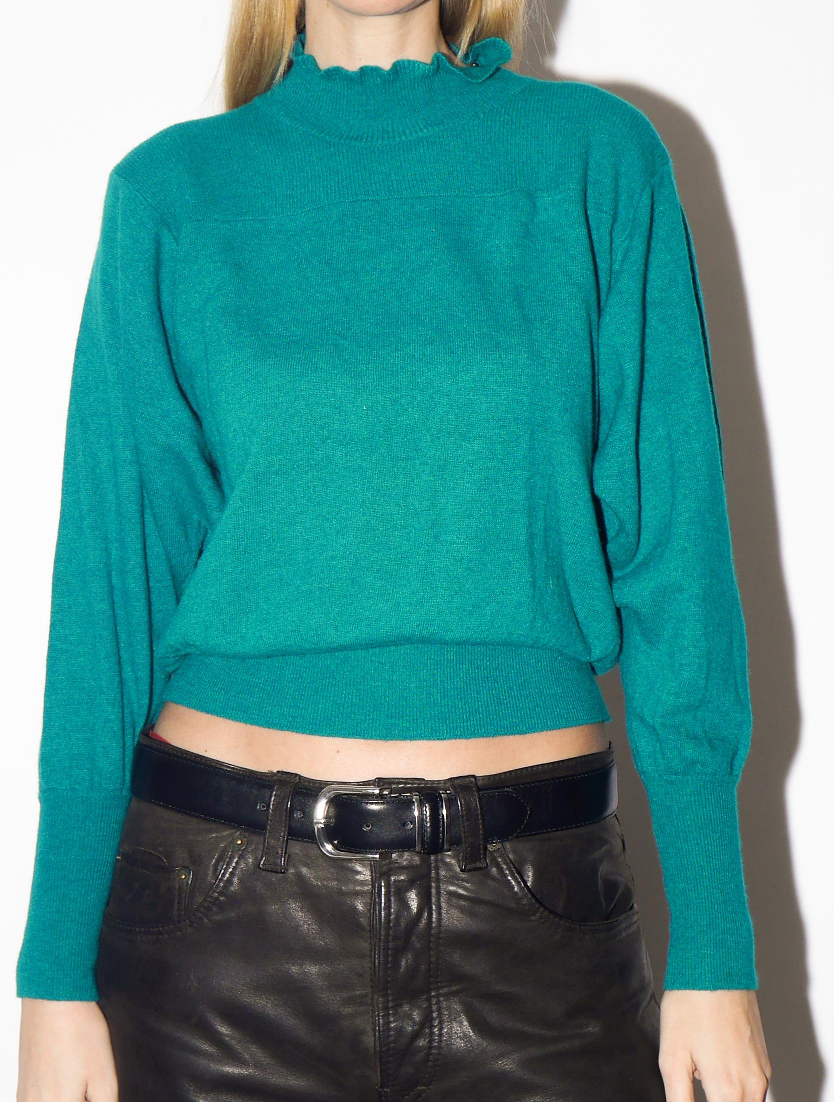 VINTAGE Wool and Angora Green Sweater from 1980s | Turtleneck Retro Warm Sweater