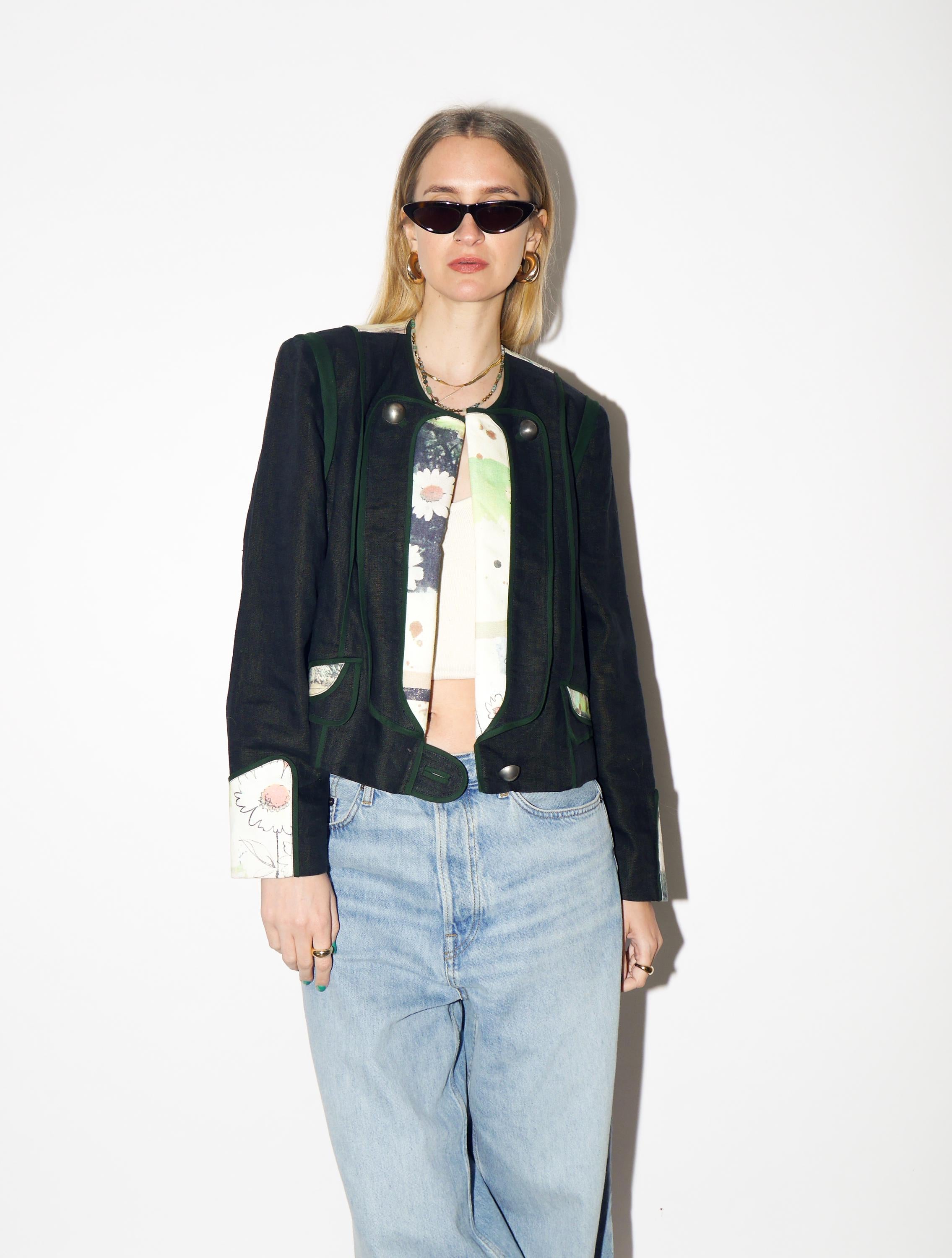 VINTAGE Navy Linen Blazer from 1980s | Cropped Folk Blazer by Studio Umberto®