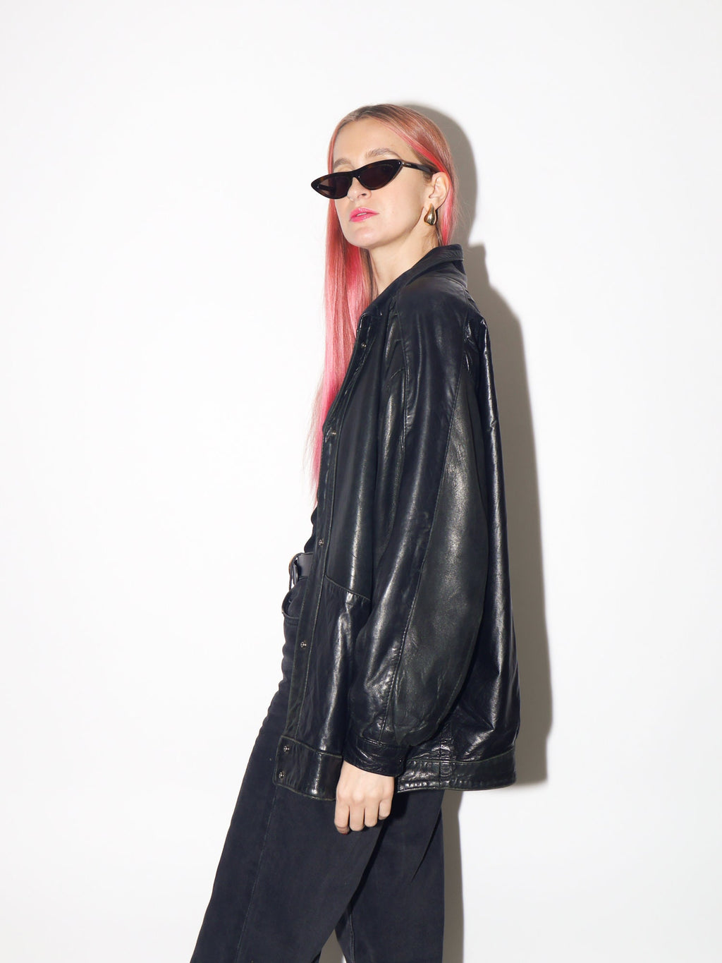 VINTAGE black leather jacket 1980s from UK | black vintage leather jacket | Hailey Bieber leather jacket | retro jacket | oversize jacket
