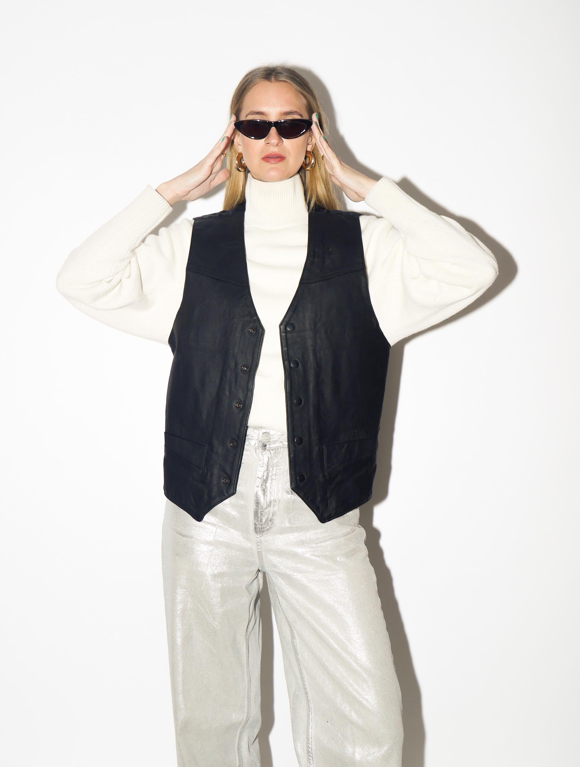 VINTAGE Black Leather Vest from 1980s | Premium Vintage Leather Waistcoat