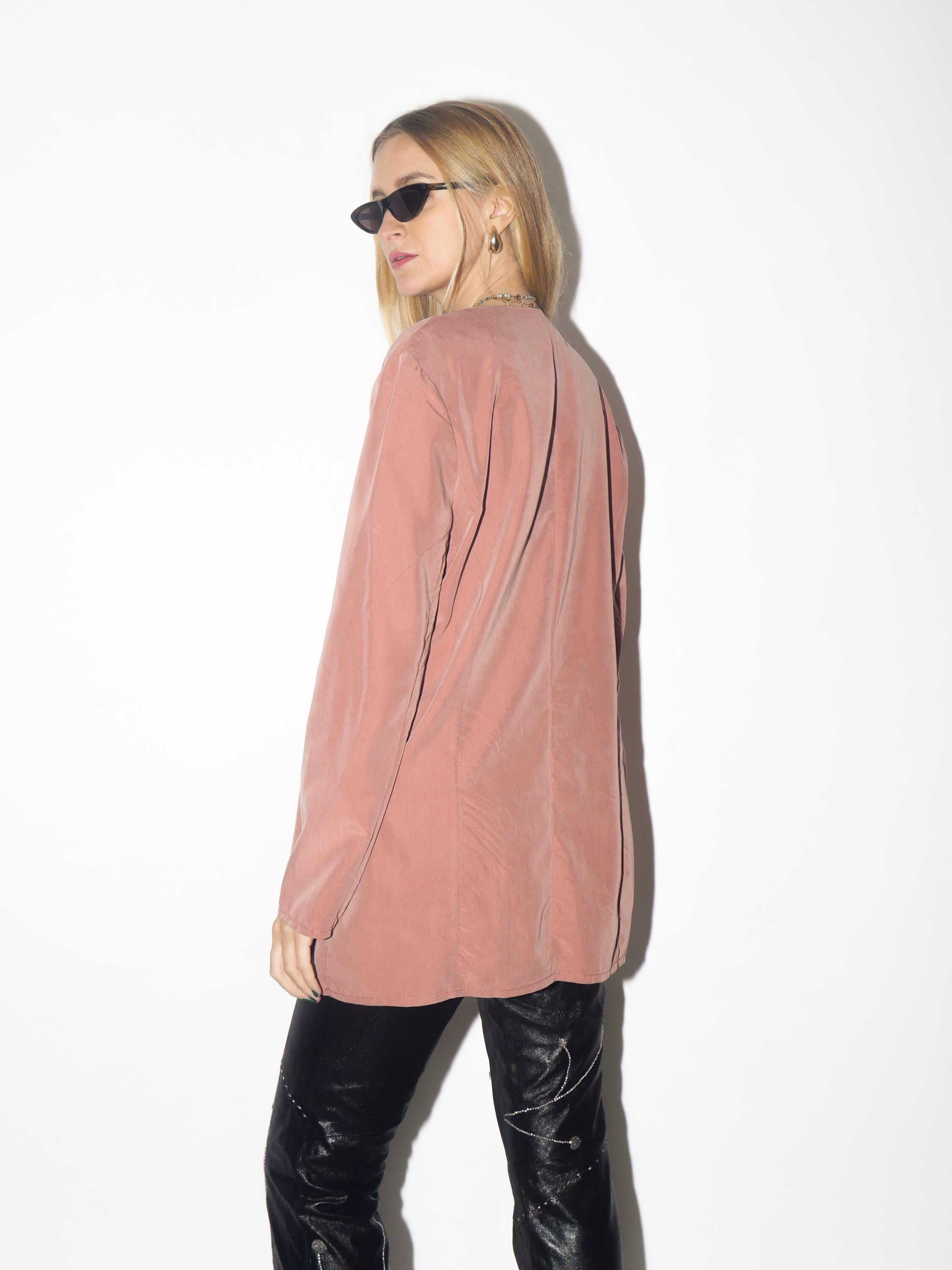 VINTAGE dusty pink Viscose blouse from 1980s with long fit & round neckline