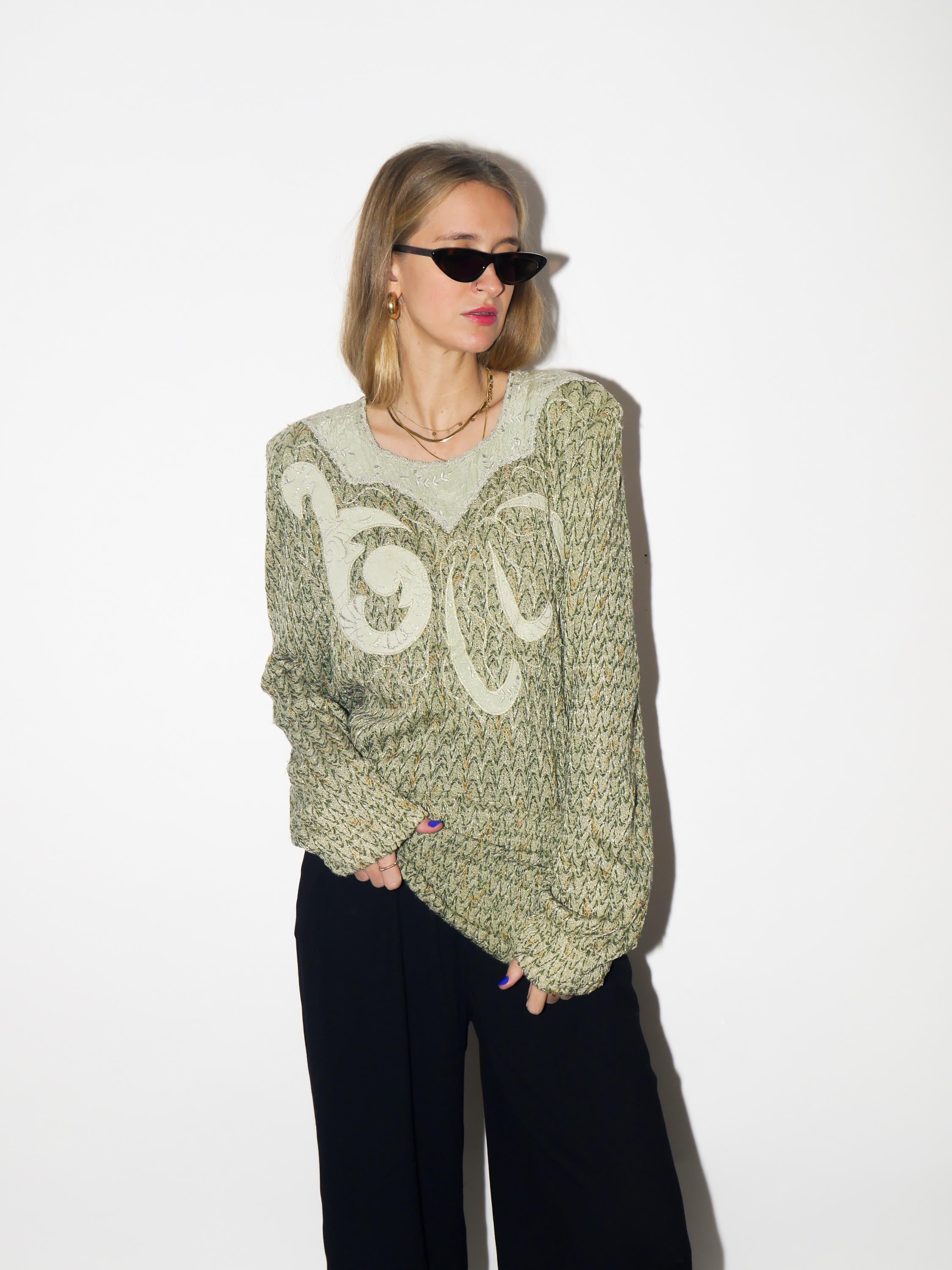 VINTAGE premium viscose sweater from 1980s in metallic green by Bucadi Bacco®
