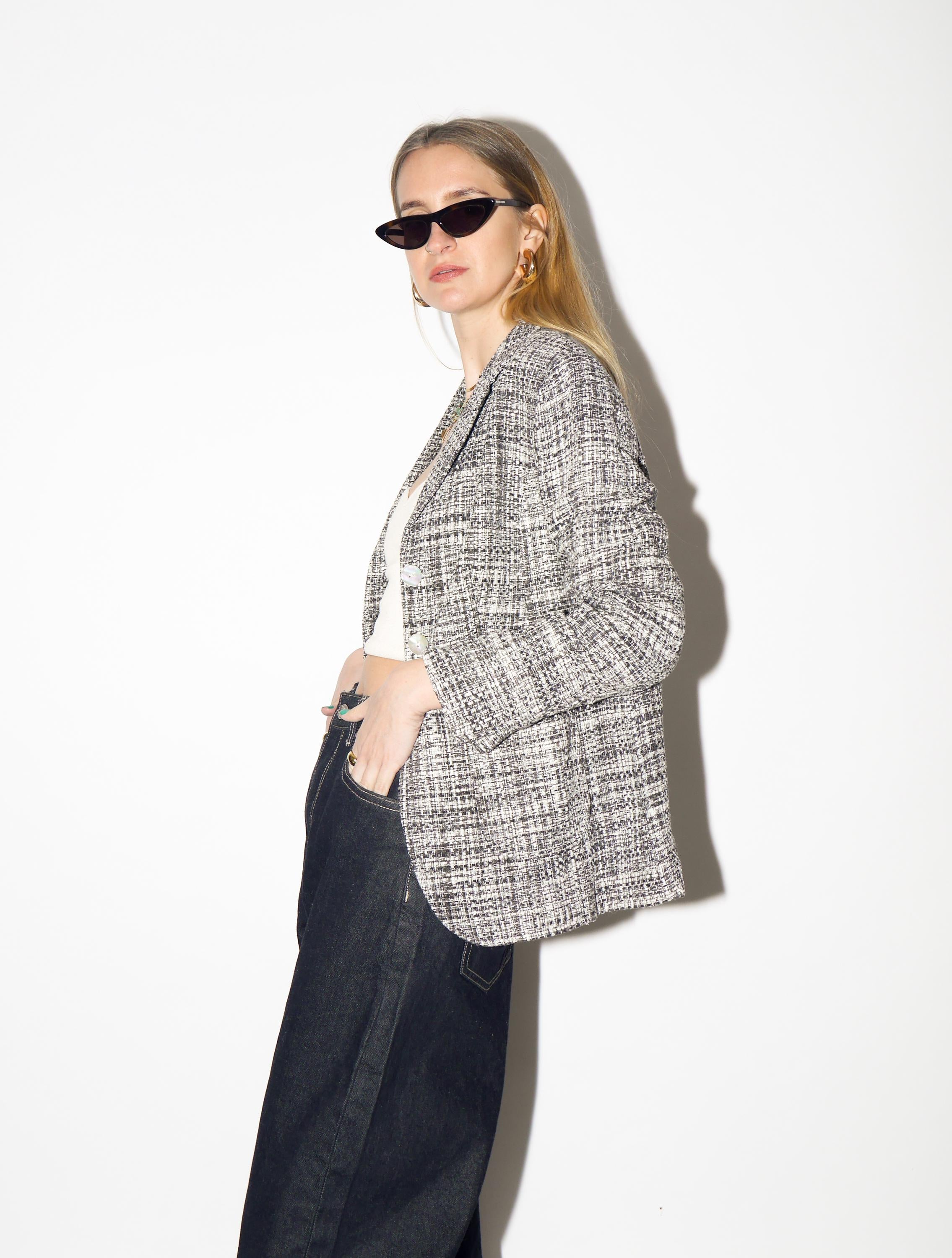 VINTAGE Gray Silk Blazer from 1990s | Retro 100% Silk Fitted Grey Blazer