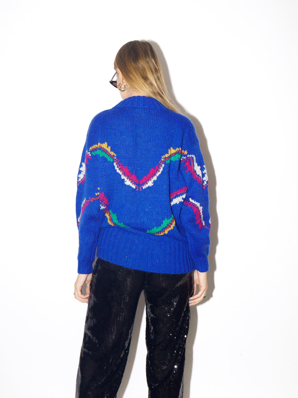 VINTAGE wool and mohair cobalt sweater from 1980s | blue half turtleneck sweater