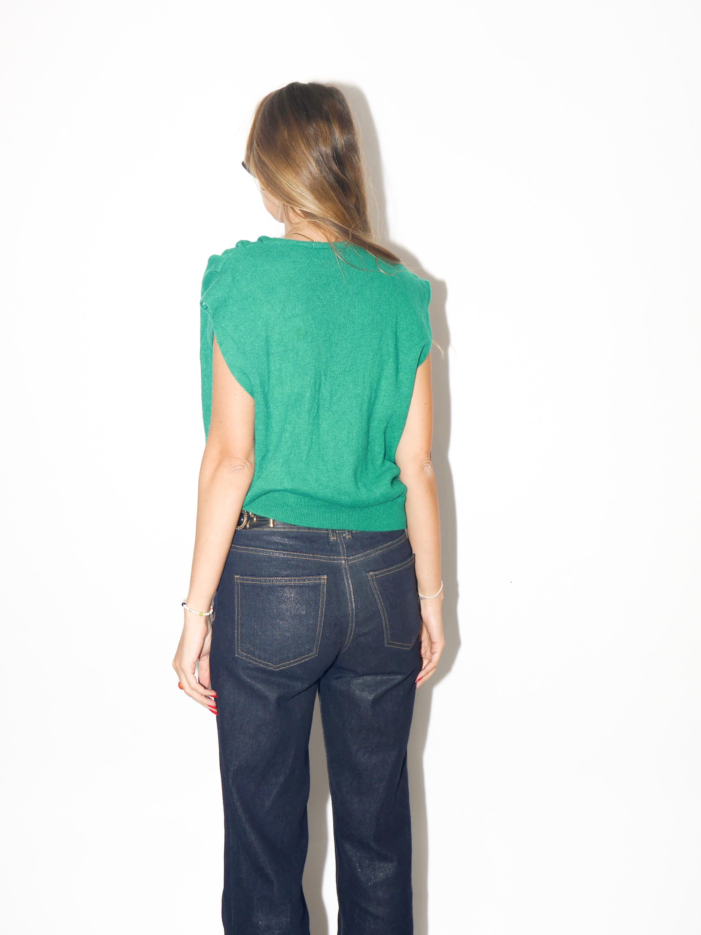 VINTAGE Dark Green Lambswool And Angora Vest With Deep V‑Neck From The 1980s By Potomac Collection