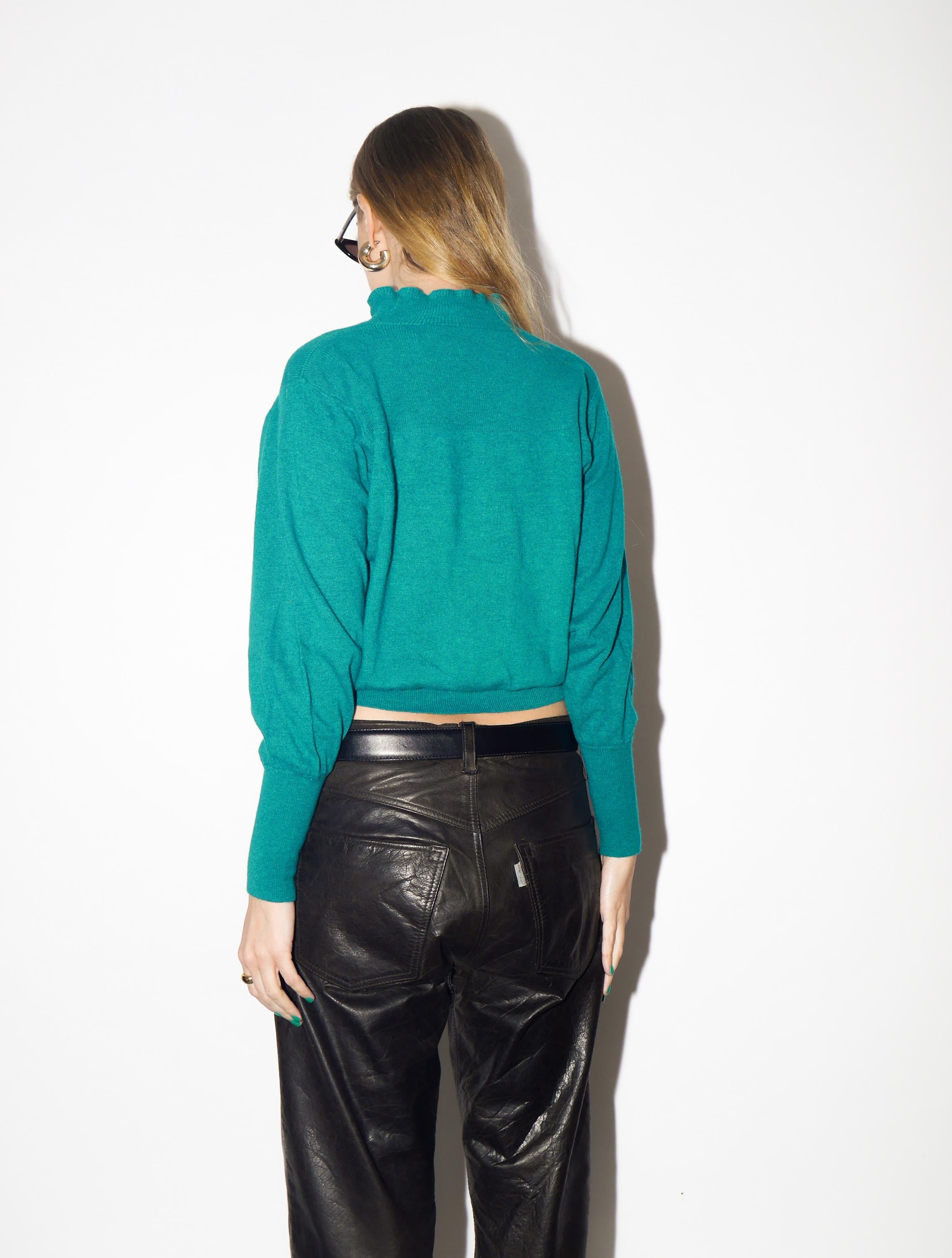 VINTAGE Wool and Angora Green Sweater from 1980s | Turtleneck Retro Warm Sweater