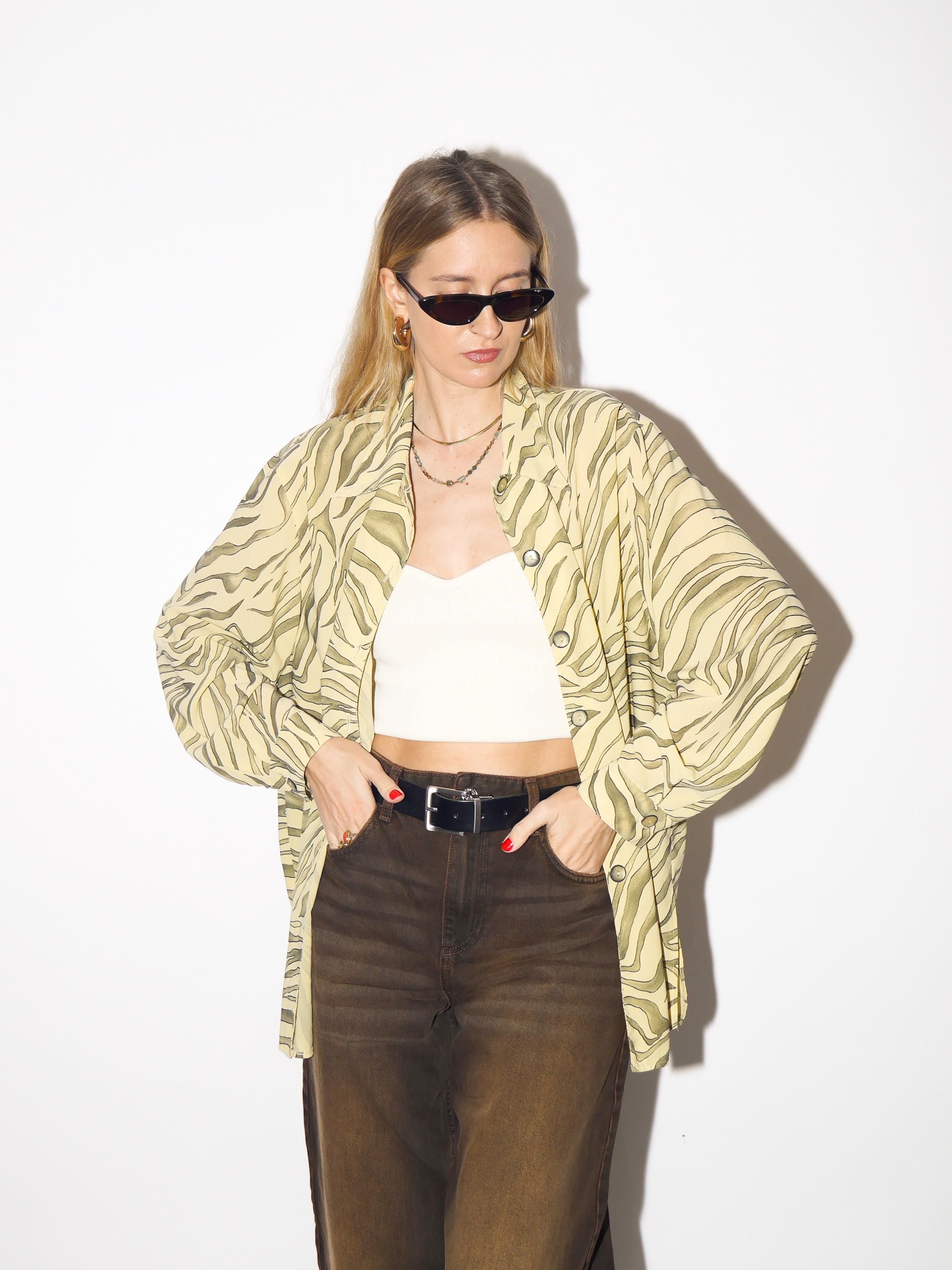 VINTAGE zebra shirt in yellow and green animal print from 1980s by Seidel Moden®