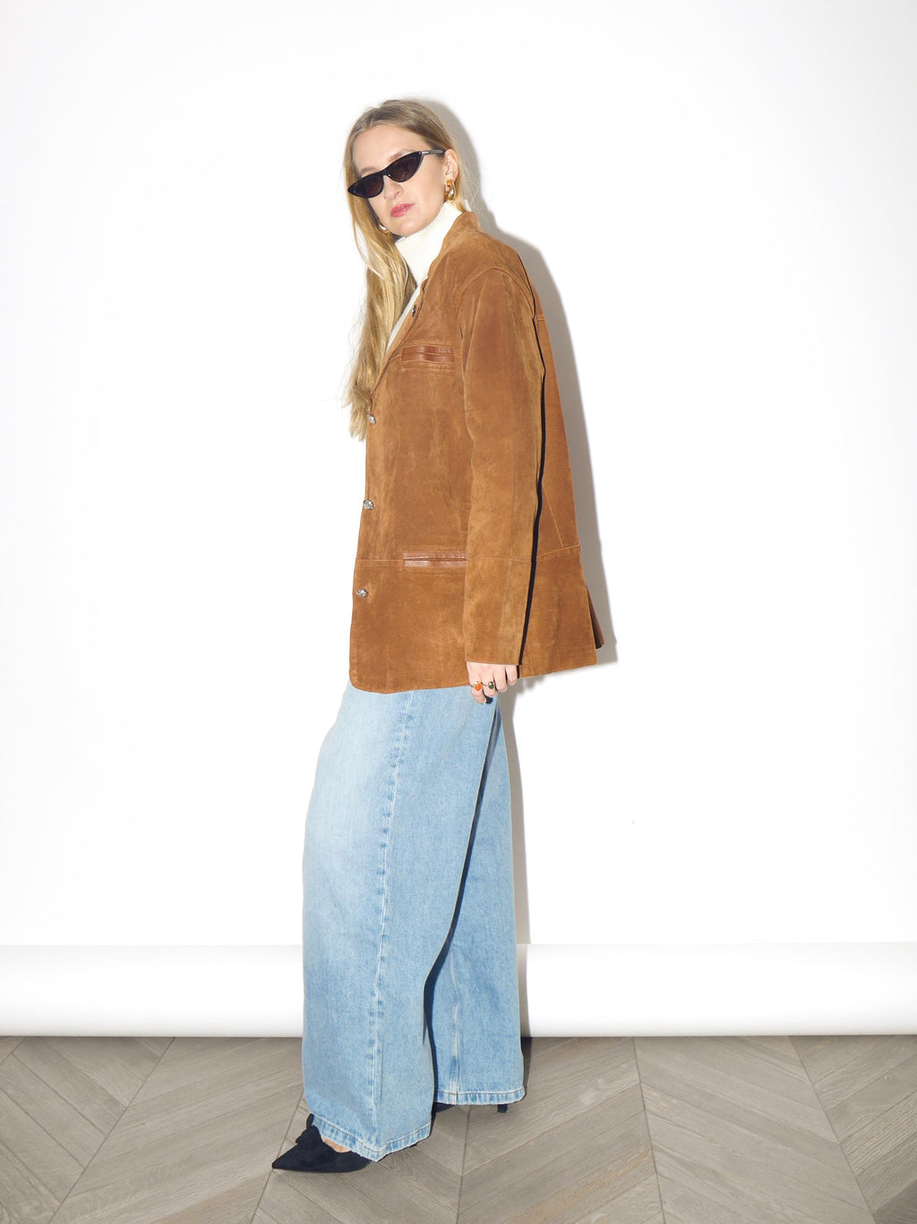 VINTAGE Brown Suede Leather Jacket from 1990s | Folk Style Orange Brown Jacket