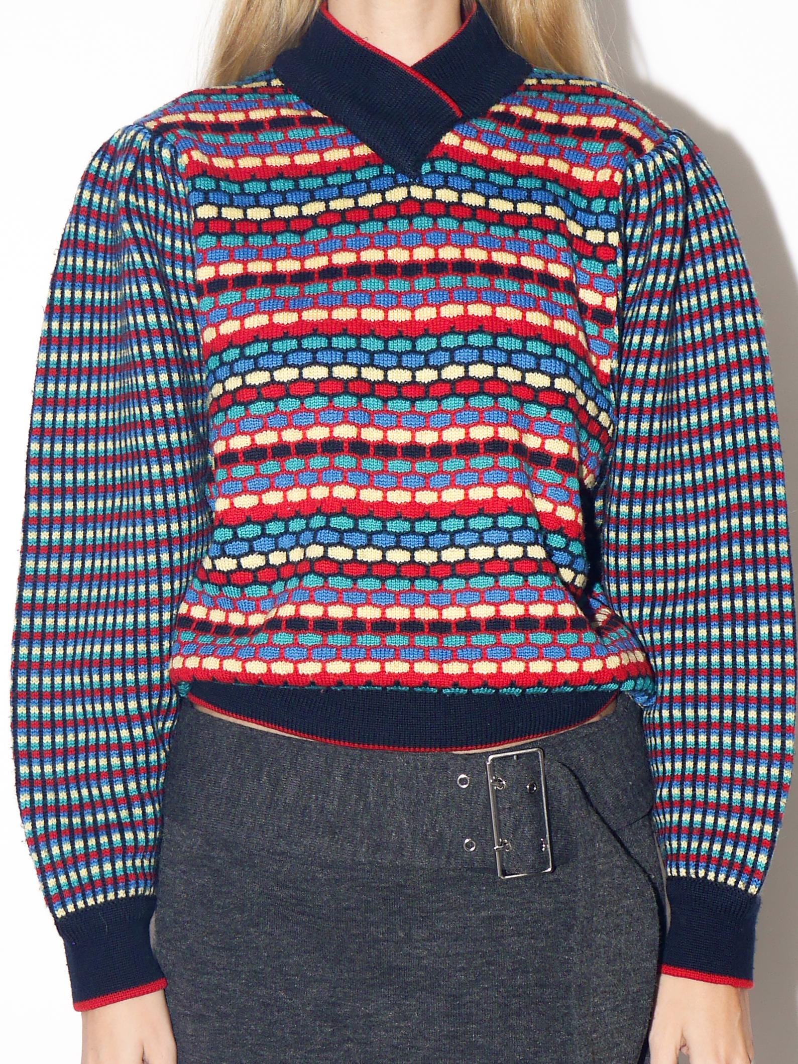 VINTAGE Geometric Half Turtleneck Sweater From The 1980s By Rose Hips