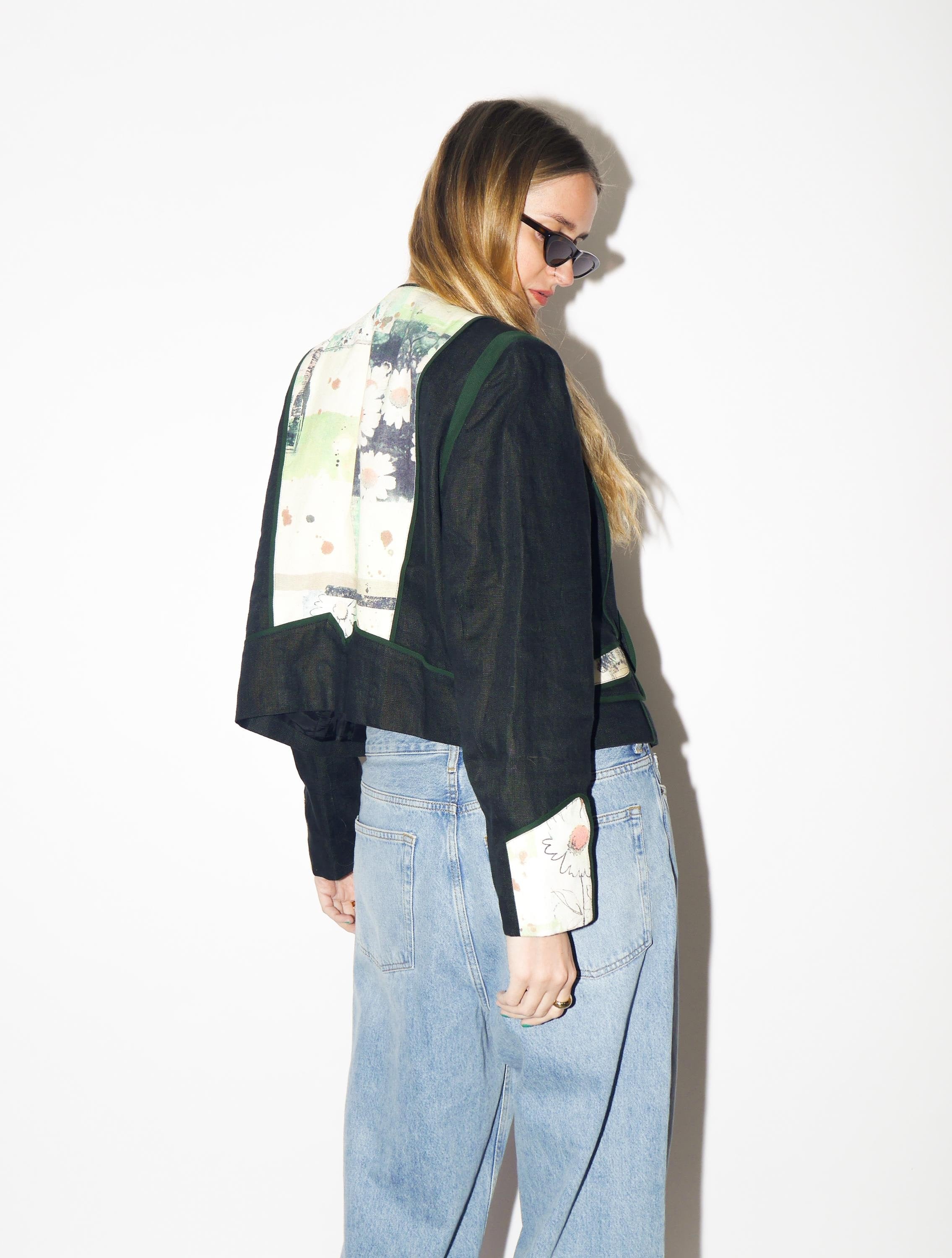 VINTAGE Navy Linen Blazer from 1980s | Cropped Folk Blazer by Studio Umberto®