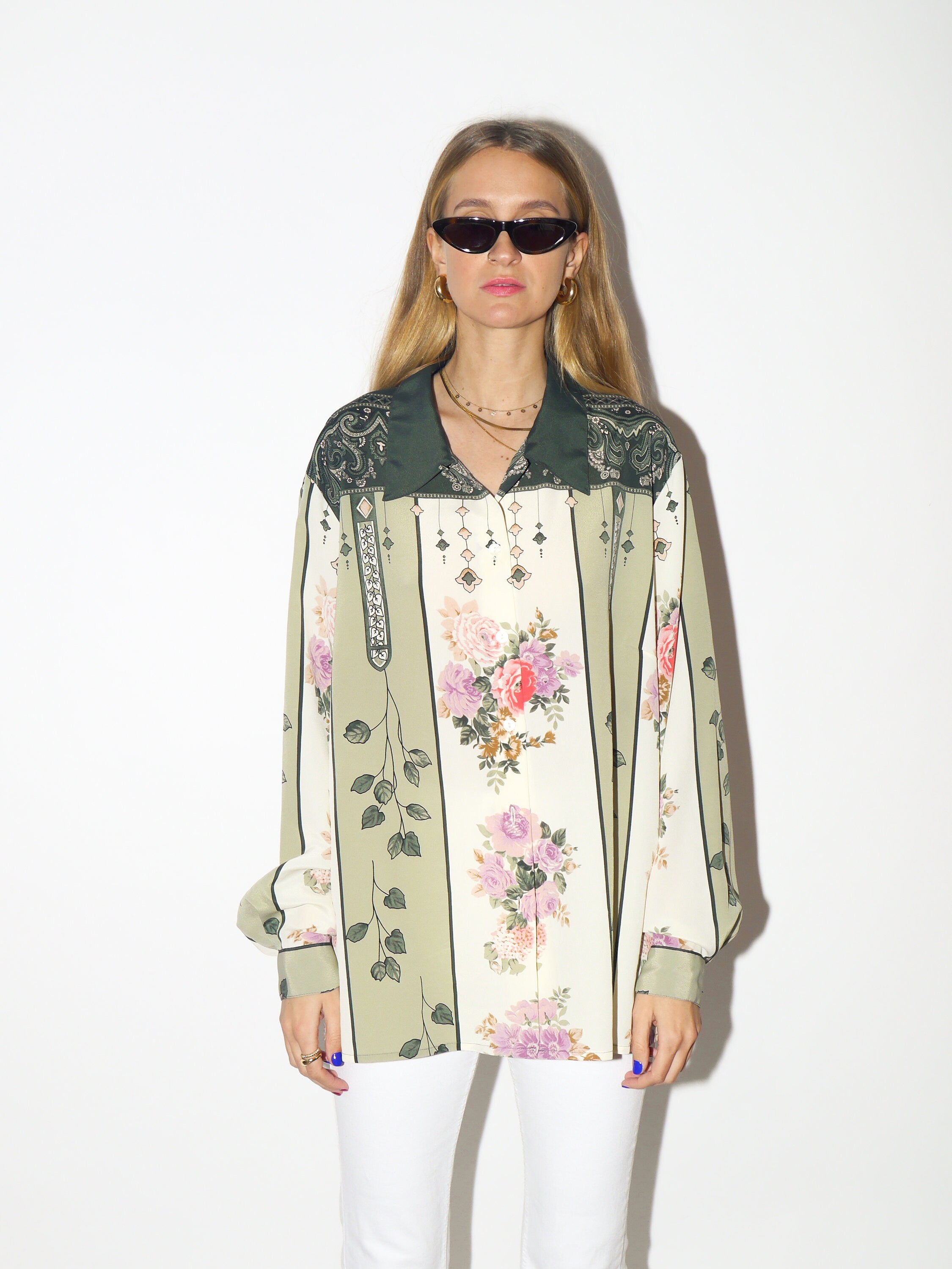 VINTAGE shirt 1980s | Chris B vintage blouse | long sleeve | floral pattern blouse | floral shirt | oversize retro shirt | vintage shirt