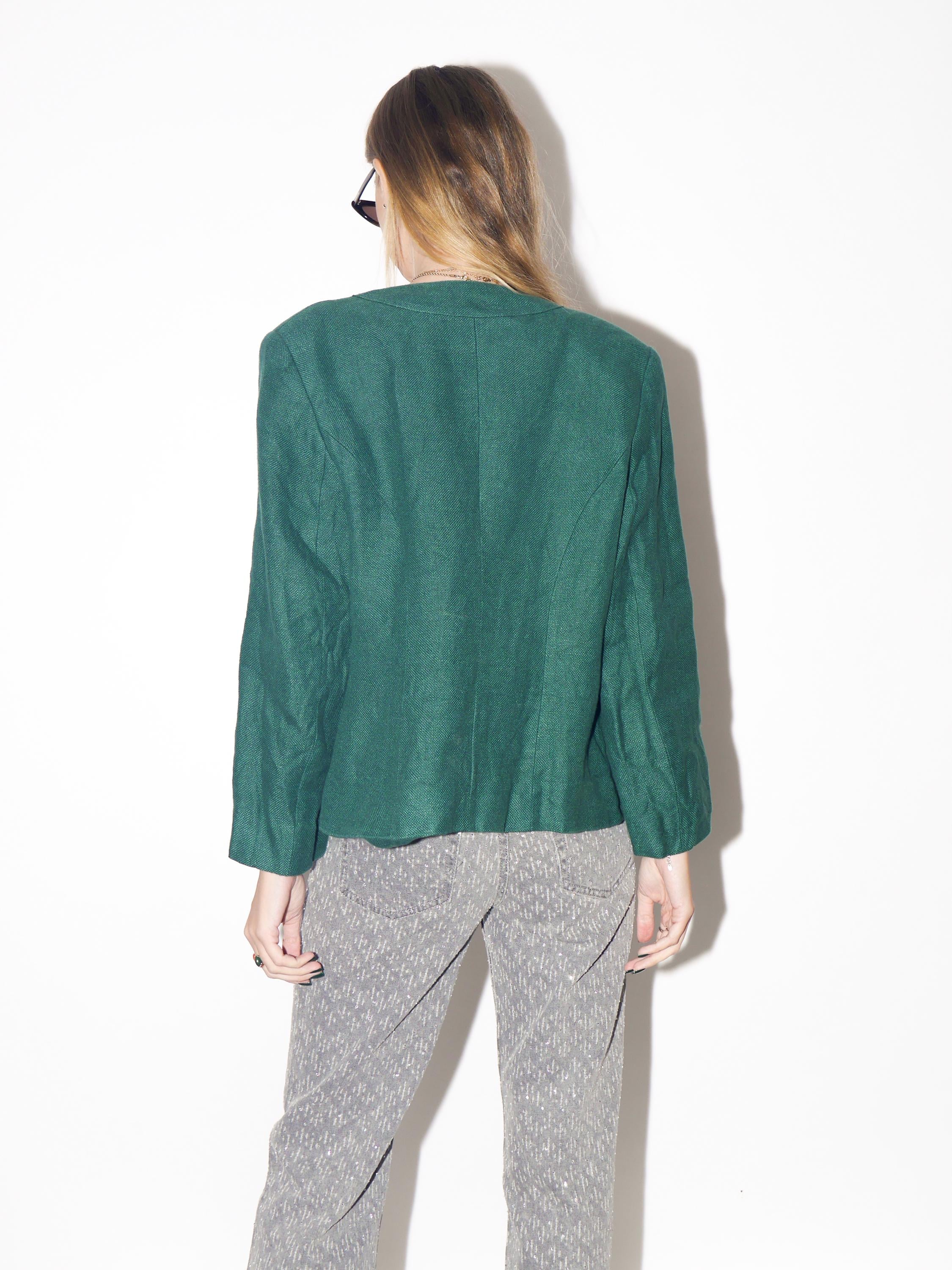 VINTAGE Bottle Green Austrian Folk Linen Blazer From The 1980s