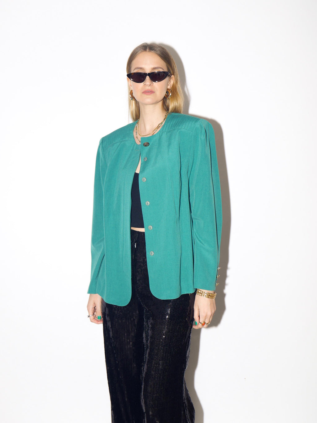 VINTAGE wool green blazer from 1980s with big shoulder pads by Creation Atelier®