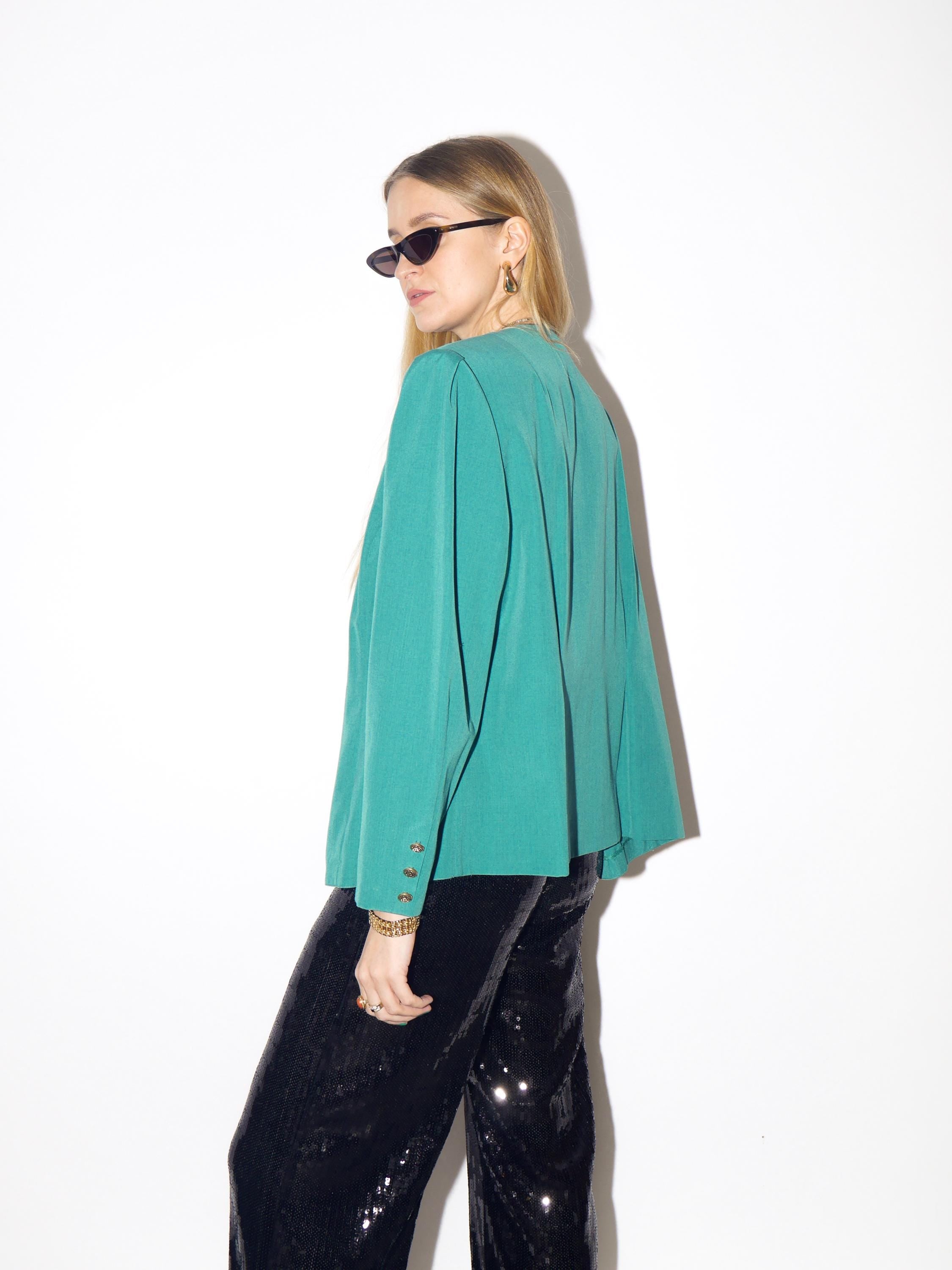 VINTAGE wool green blazer from 1980s with big shoulder pads by Creation Atelier®