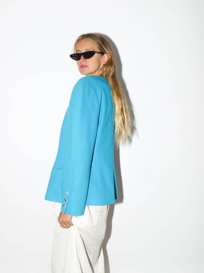 VINTAGE wool blazer 1980s | Trixi Schober blue wool vintage blazer | blue wool vintage blazer | pure new wool blazer | oversize blazer
