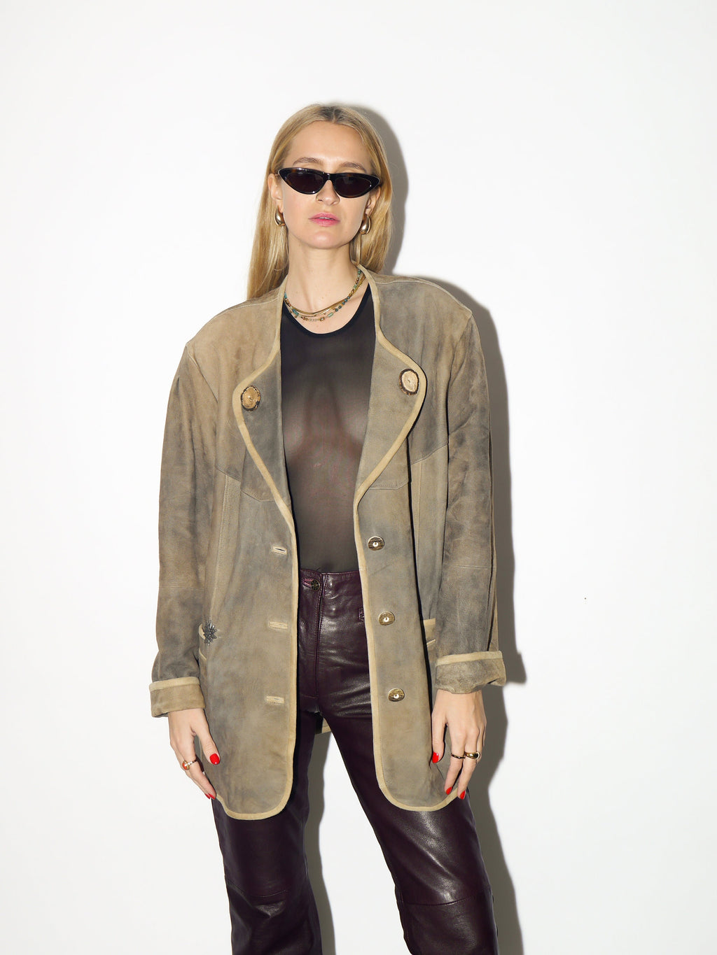 VINTAGE leather suede beige jacket 1980s | beige vintage leather blazer | retro leather jacket | vintage leather jacket | oversize jacket