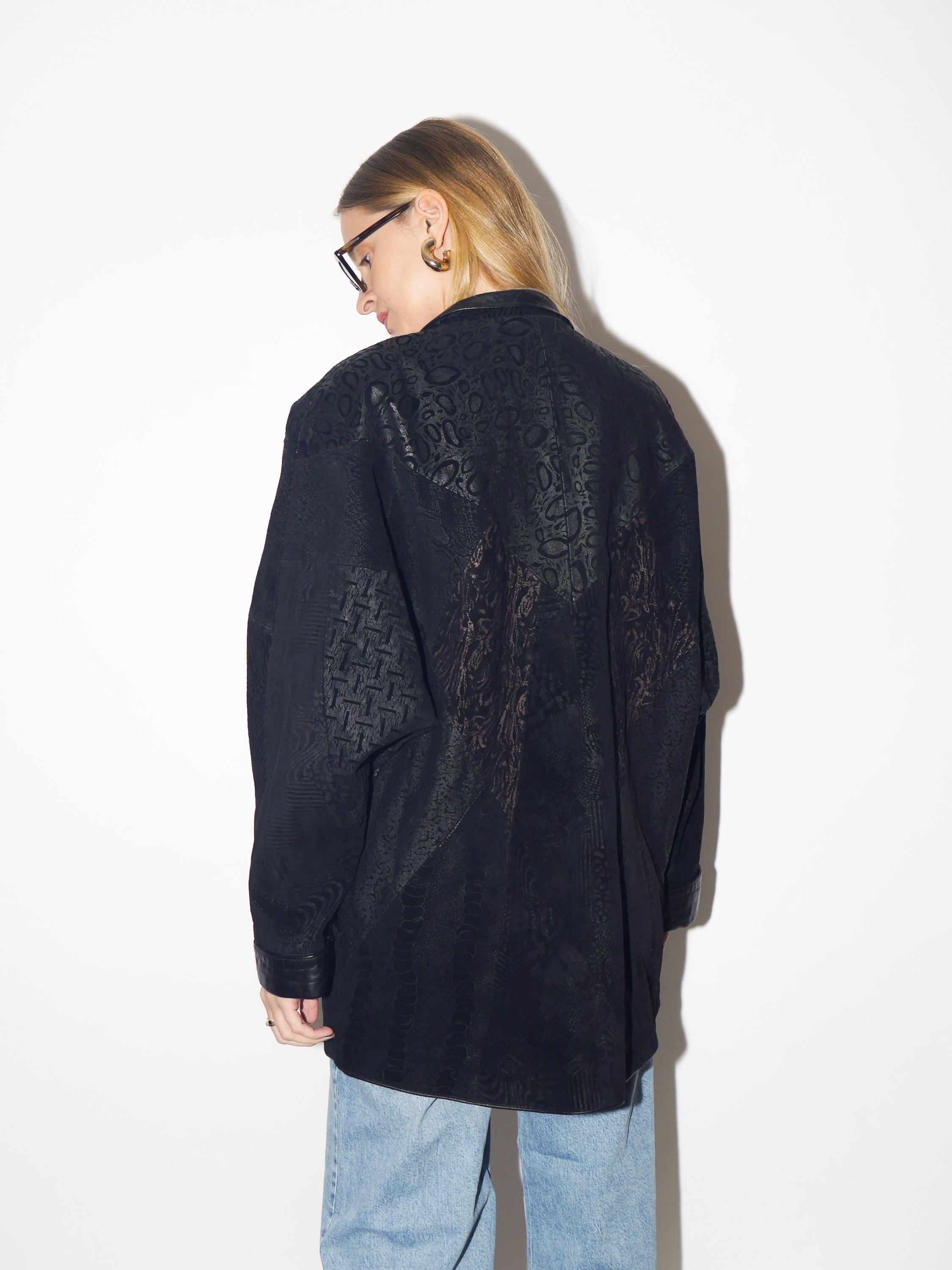 VINTAGE black suede leather jacket from 1980s | oversize suede jacket