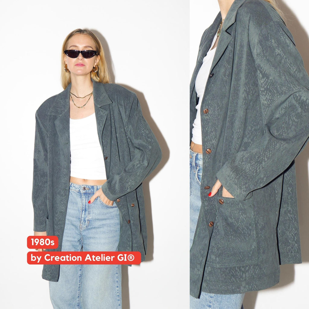 VINTAGE snake print jacket from 1980s in bottle green by Creation Atelier®