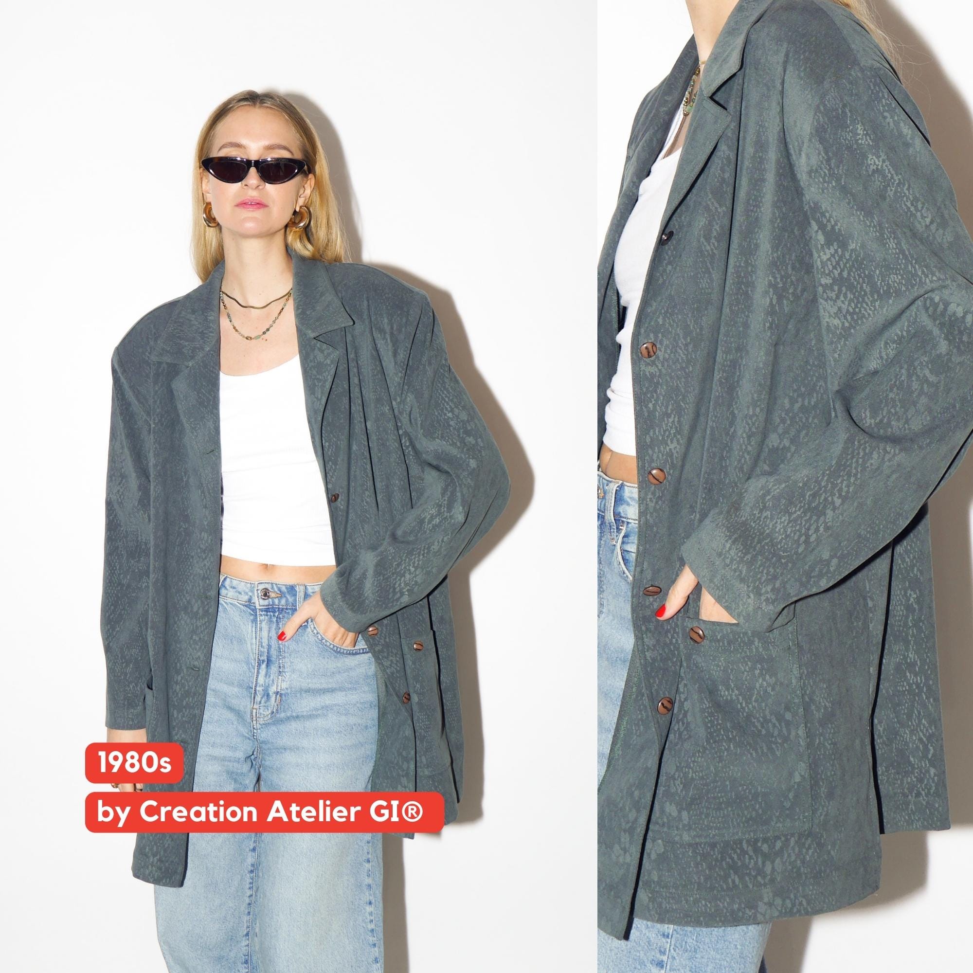 VINTAGE snake print jacket from 1980s in bottle green by Creation Atelier®