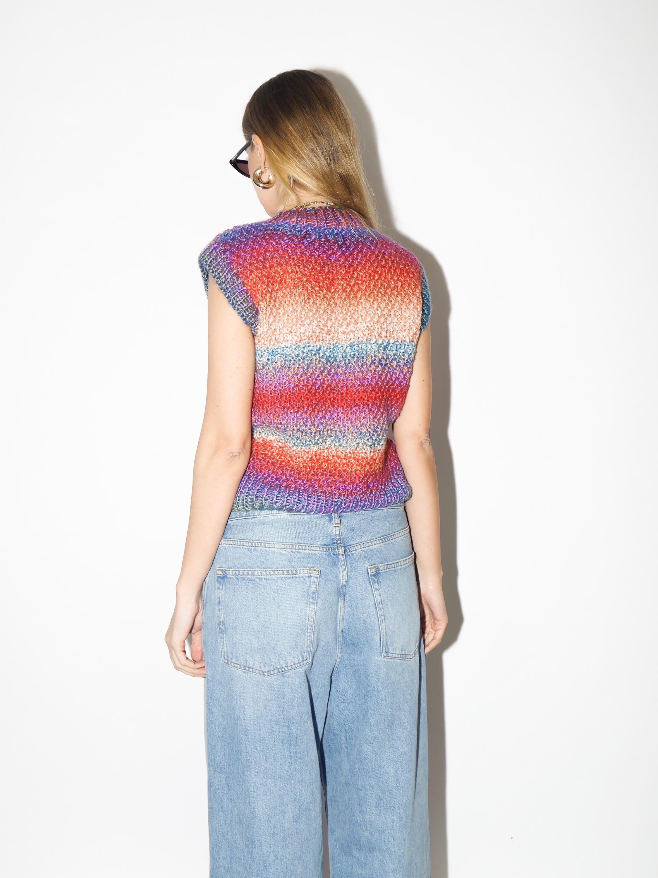 VINTAGE Rainbow Hand Knitted Vest from 1980s