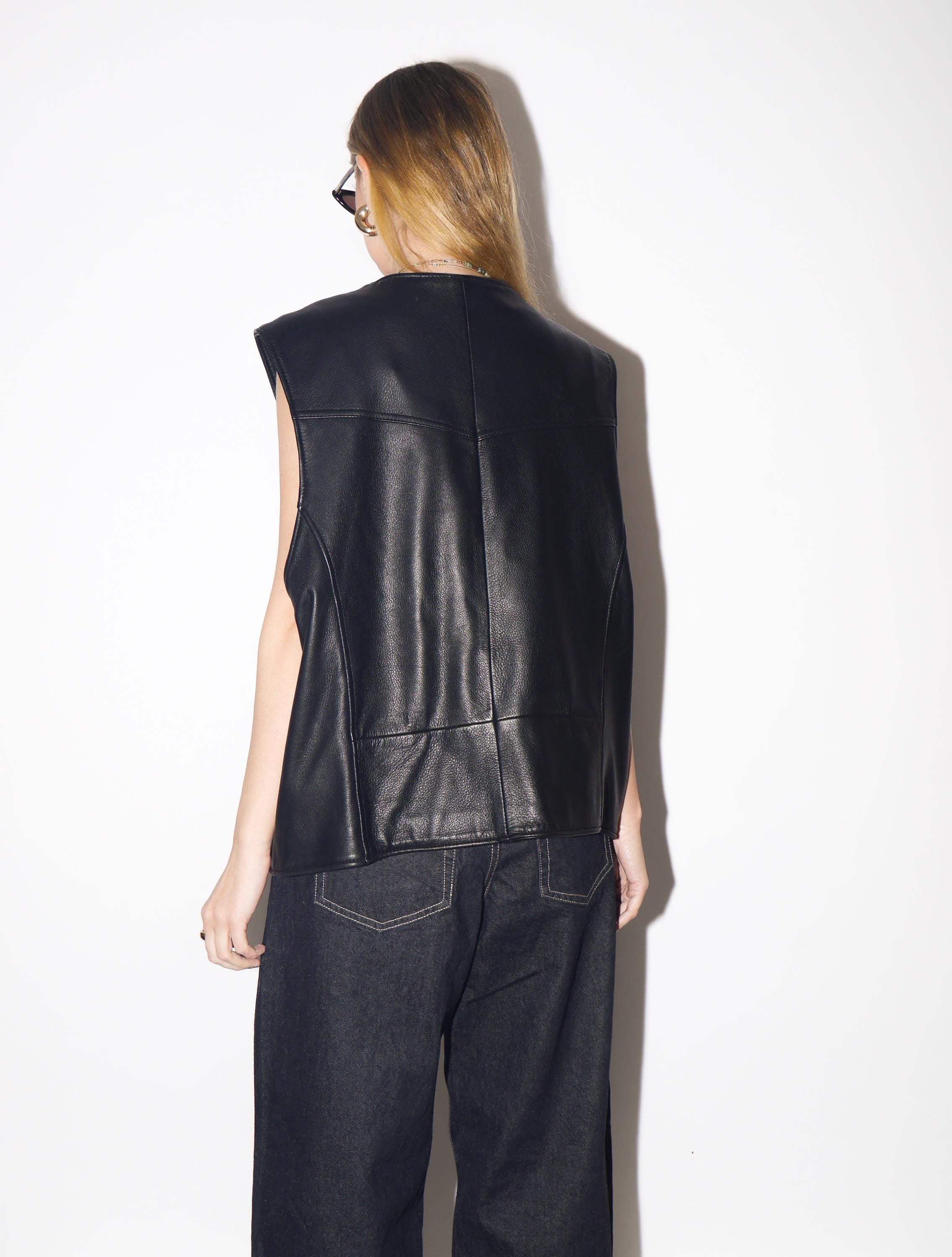 VINTAGE Black Leather Vest from 1980s | Vintage Oversize Black Leather Waistcoat