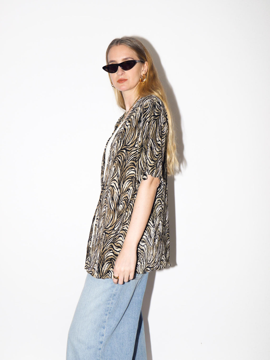 VINTAGE White and Animal Print Pleated Blouse from 1990s by Biaggini®