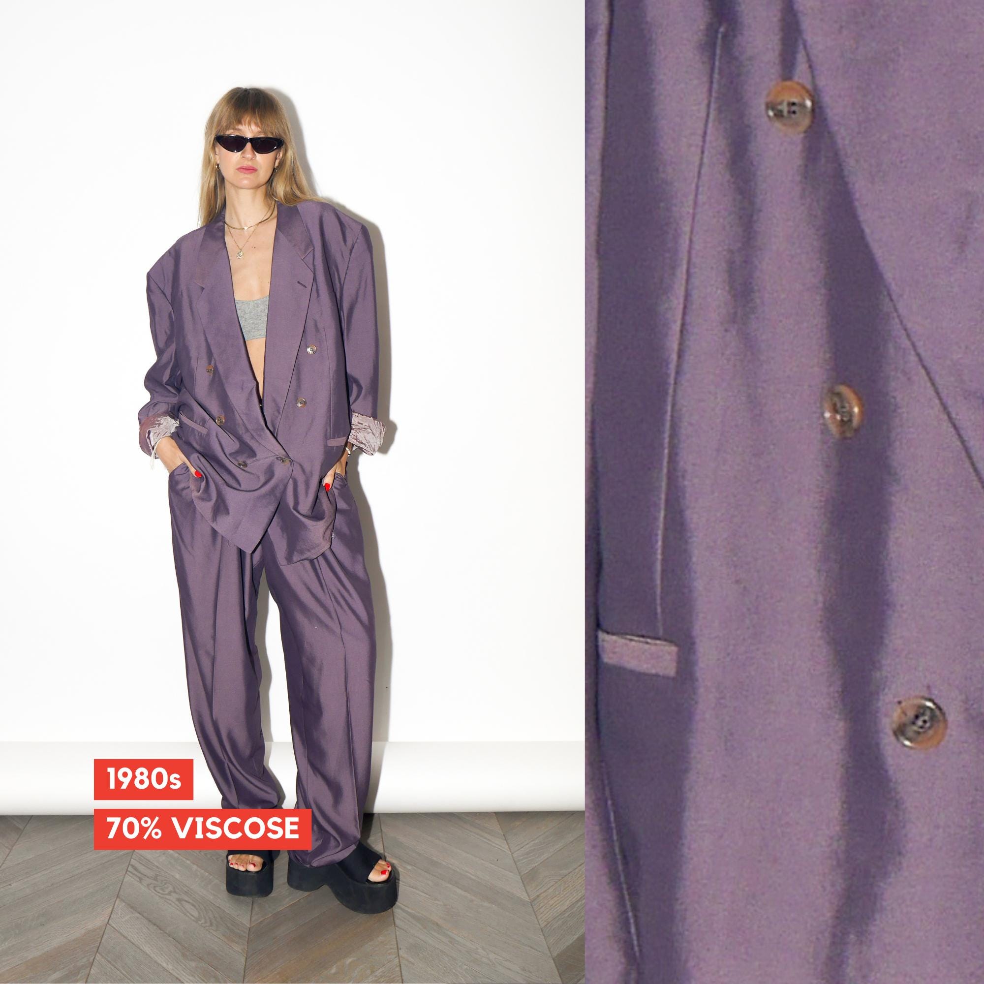 VINTAGE Purple Two‑Piece Suit With Slouchy Blazer And High‑Waist Trousers From The 1980s By Passenger By Cruse